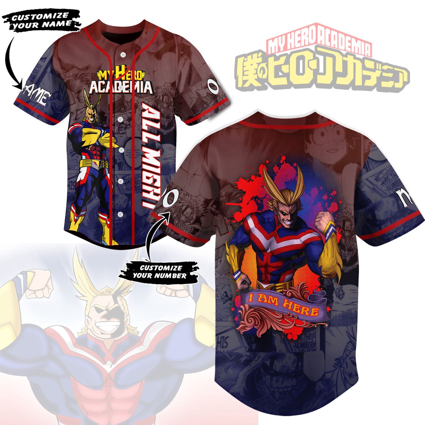 All Might Baseball Jersey For Men Women And Kids Gift