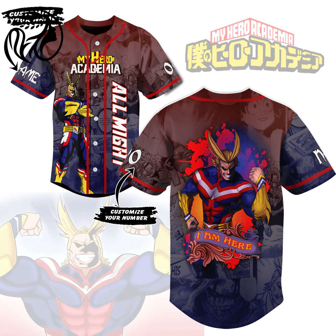 All Might Baseball Jersey For Men Women And Kids Gift