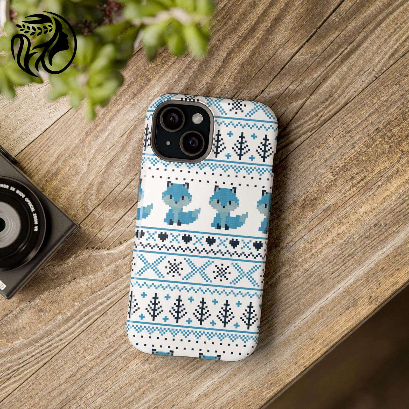 Blue Fox Christmas Sweater iPhone Case with MagSafe & Dual Layer Protection – Matte or Glossy Finish