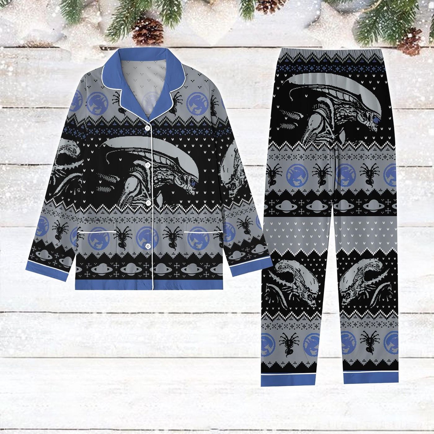 Christmas Alien Xenomorph Pajamas: 1979 Set 90s Horror Movie Women s Holiday PJs – Perfect Christmas Gift Idea!