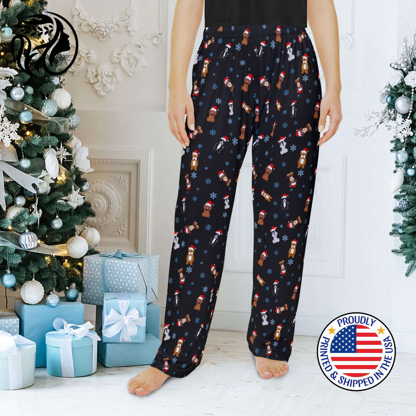 Christmas Dogs Family Pajama Pant – Festive Holiday Gift with Matching Xmas Cartoon Dogs Sleep Pant