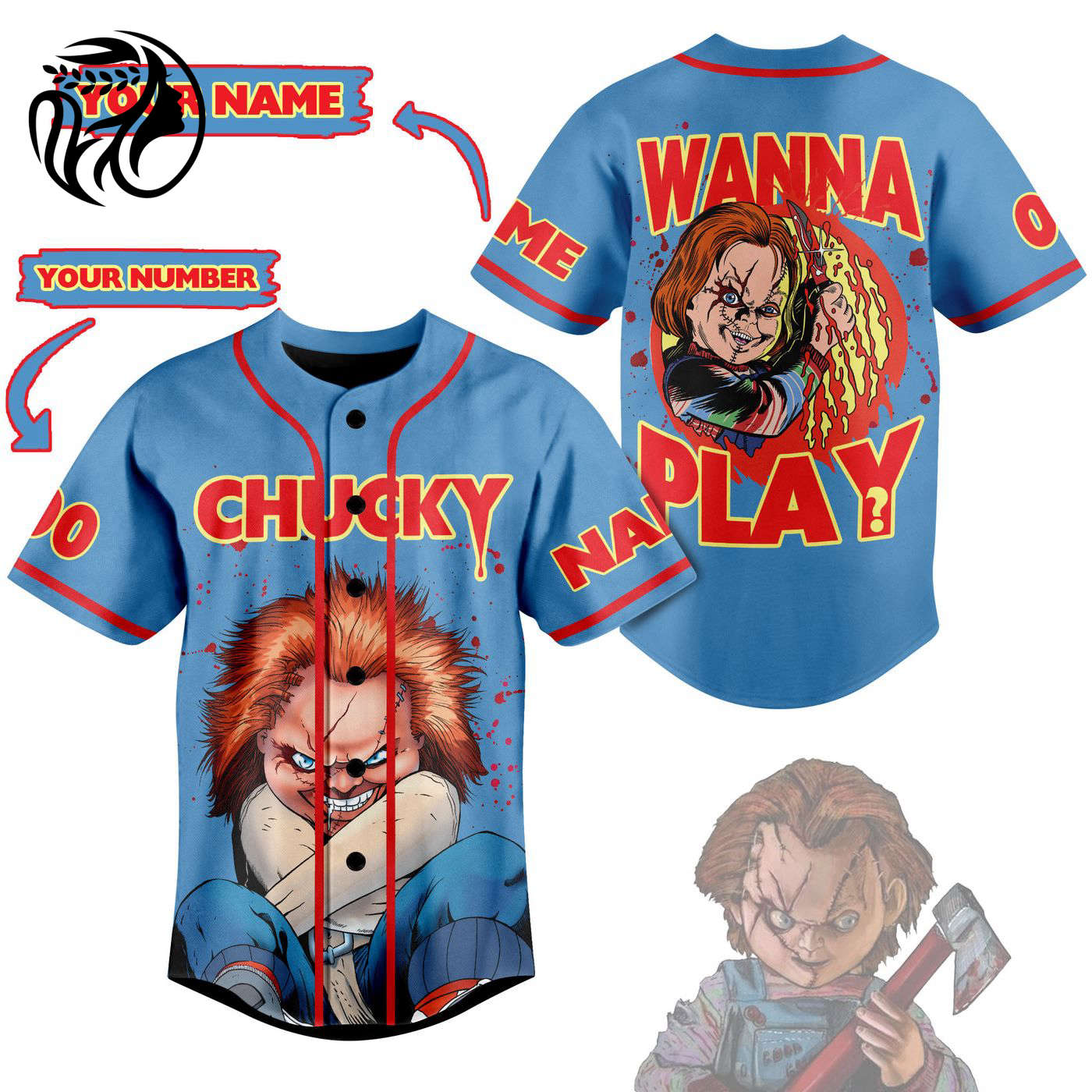 Chucky Wanna Play Baseball Jersey For Men Women And Kids Gift