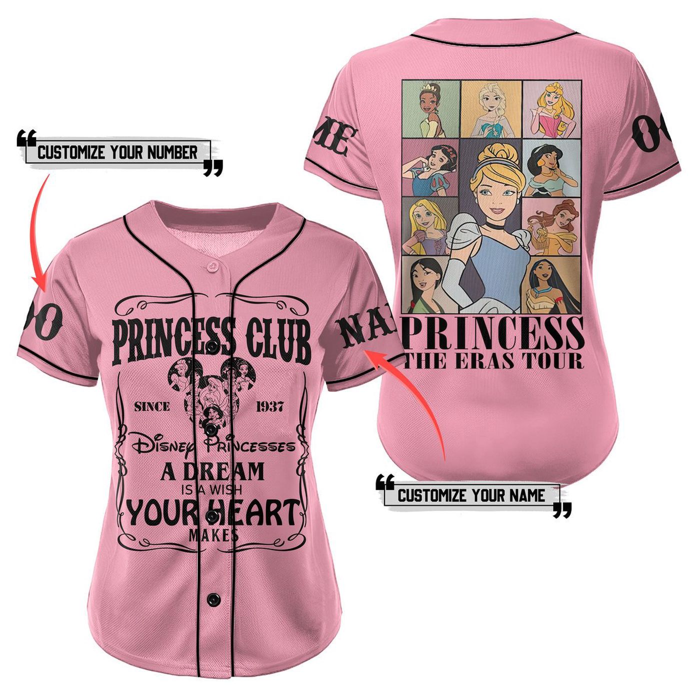 Disney Princess Baseball Jersey For Men Women And Kids Gift Disney Princess Baseball Jersey For Men Women And Kids Gift