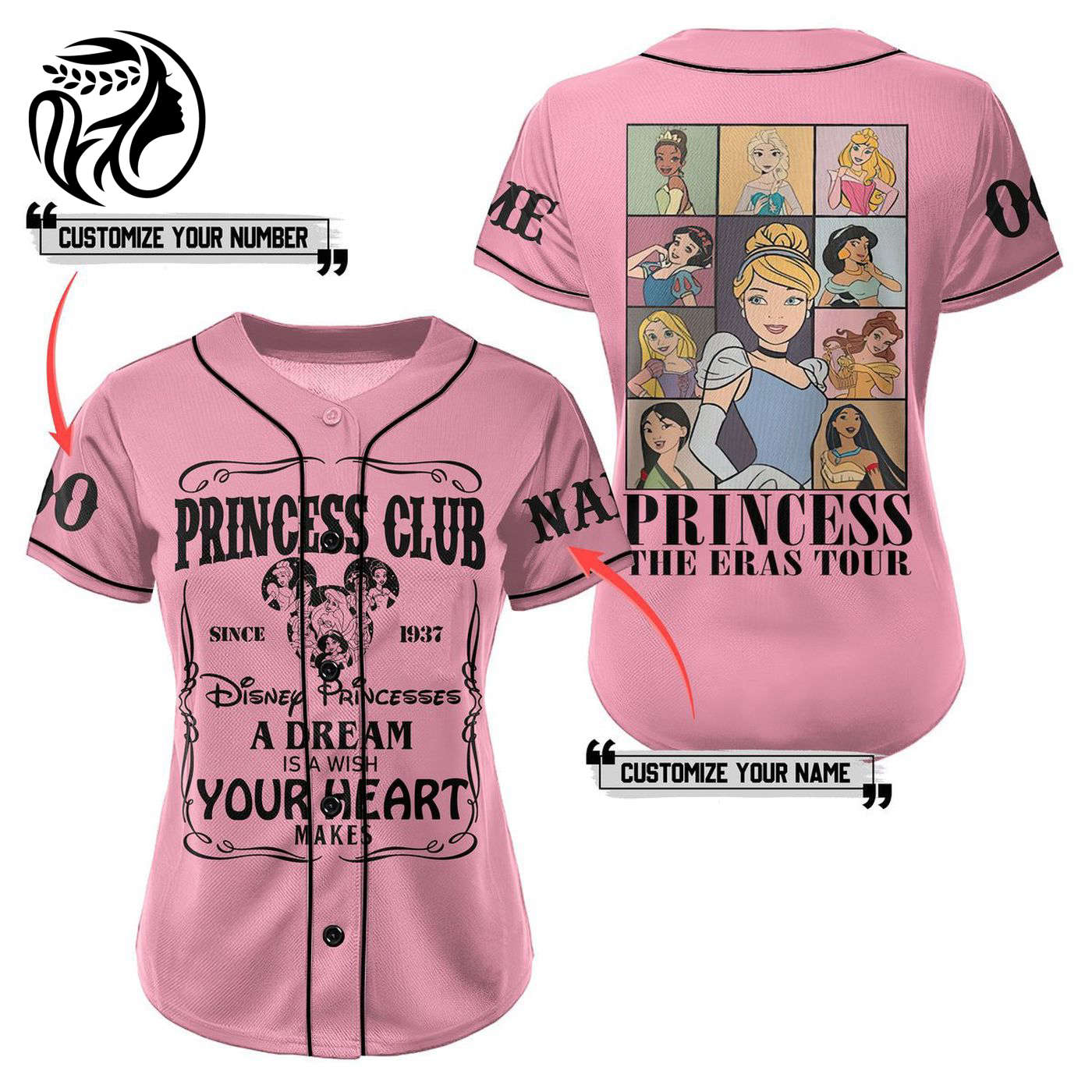 Disney Princess Baseball Jersey For Men Women And Kids Gift