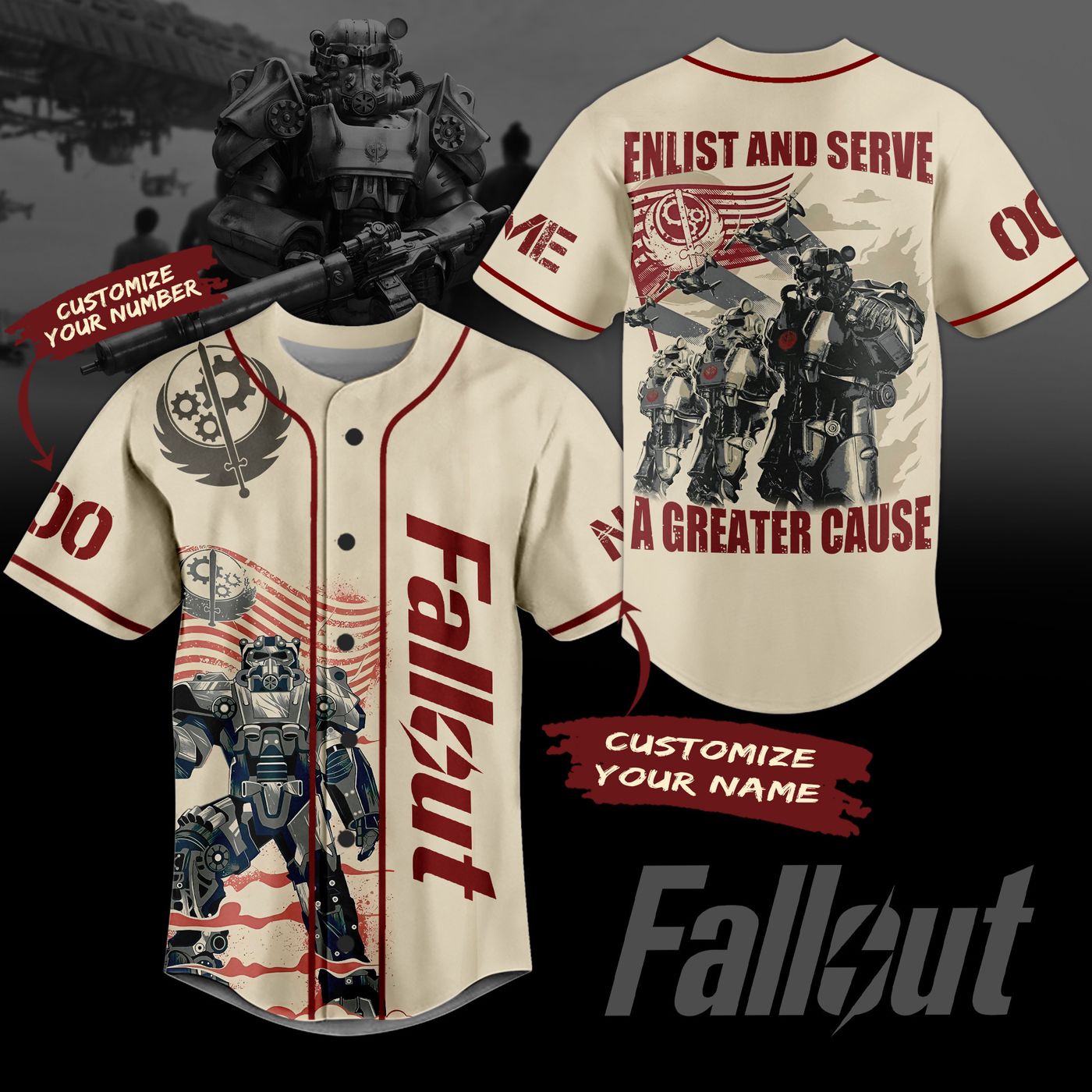 Fallout Enlist And Serve Baseball Jersey For Men Women And Kids Gift