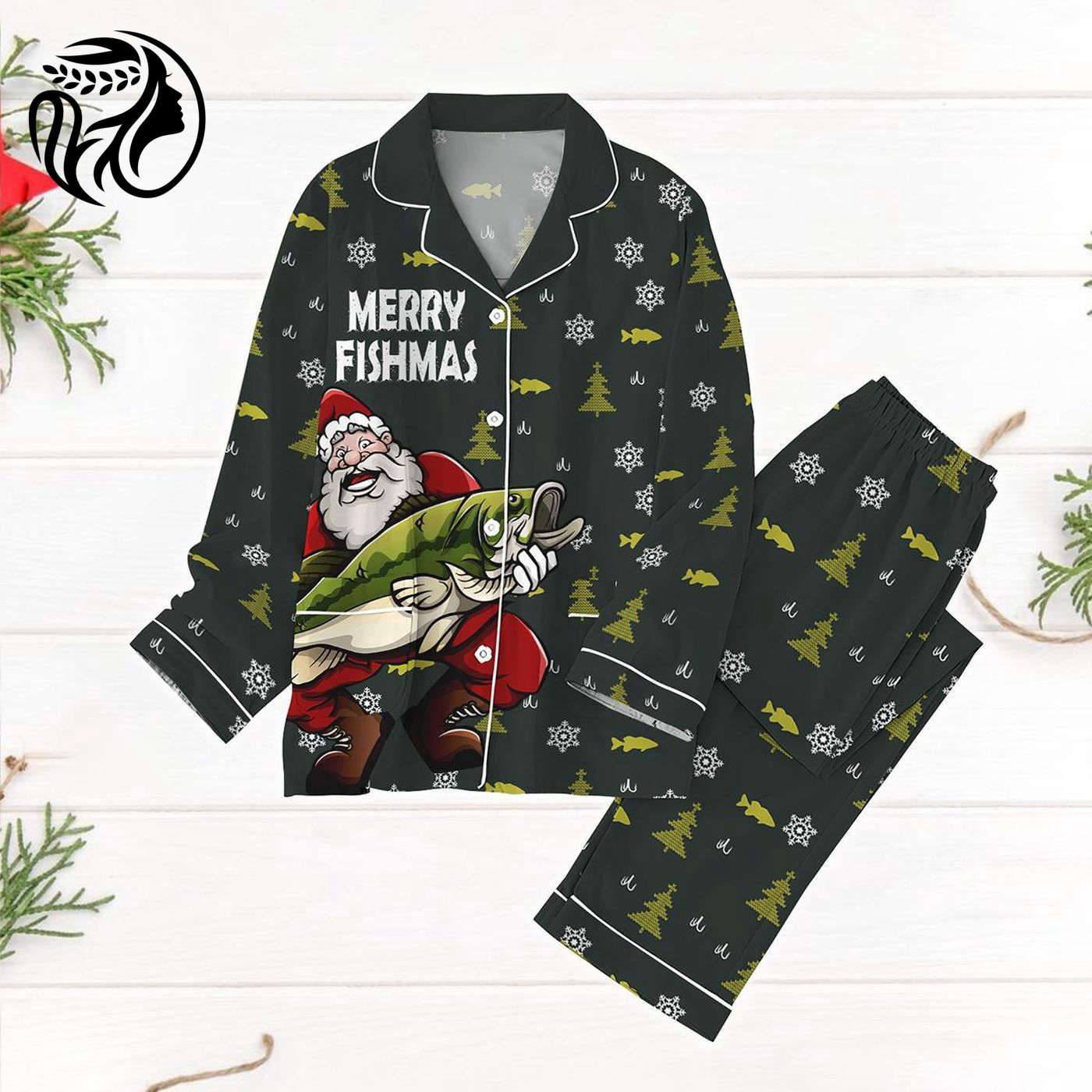 Fisherman Fishing Xmas Pajamas – Funny Movie PJs Merry Fishmas Holiday Ideal Gift for Fishing Lovers