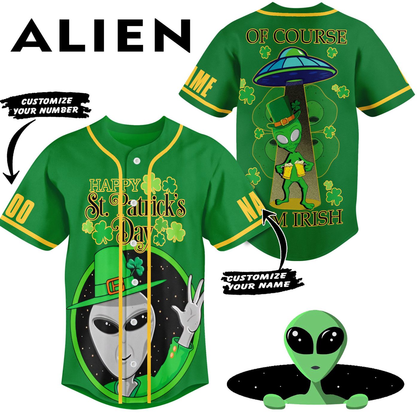 Happy St. Patrickï¿½ï¿½ï¿½s Day Alien Baseball Jersey For Men Women And Kids Gift