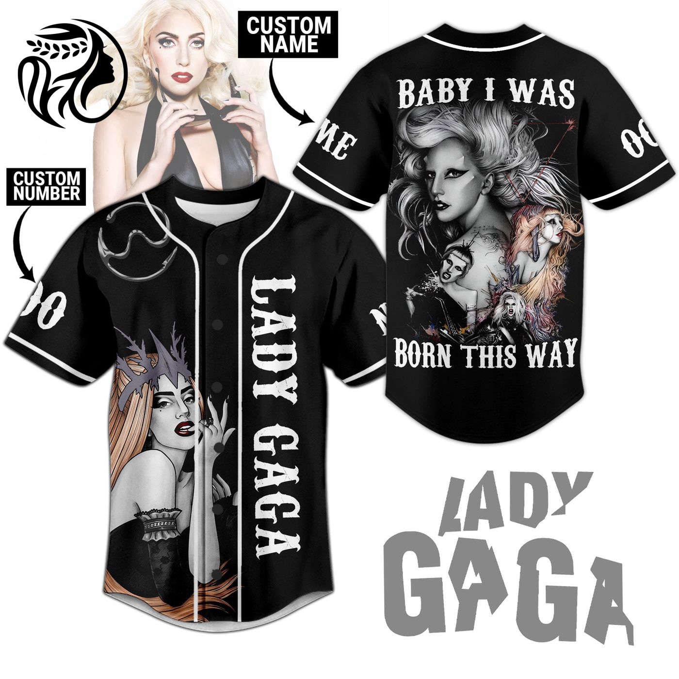 Lady Gaga Baseball Jersey For Men Women And Kids Gift