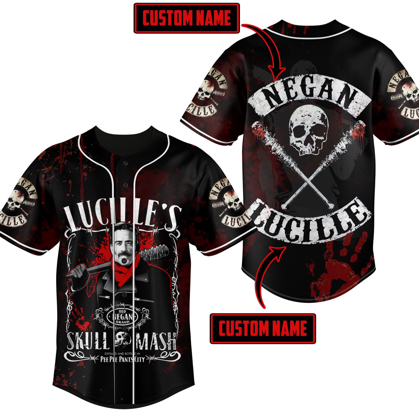 Lucille Skull Mash Baseball Jersey For Men Women And Kids Gift