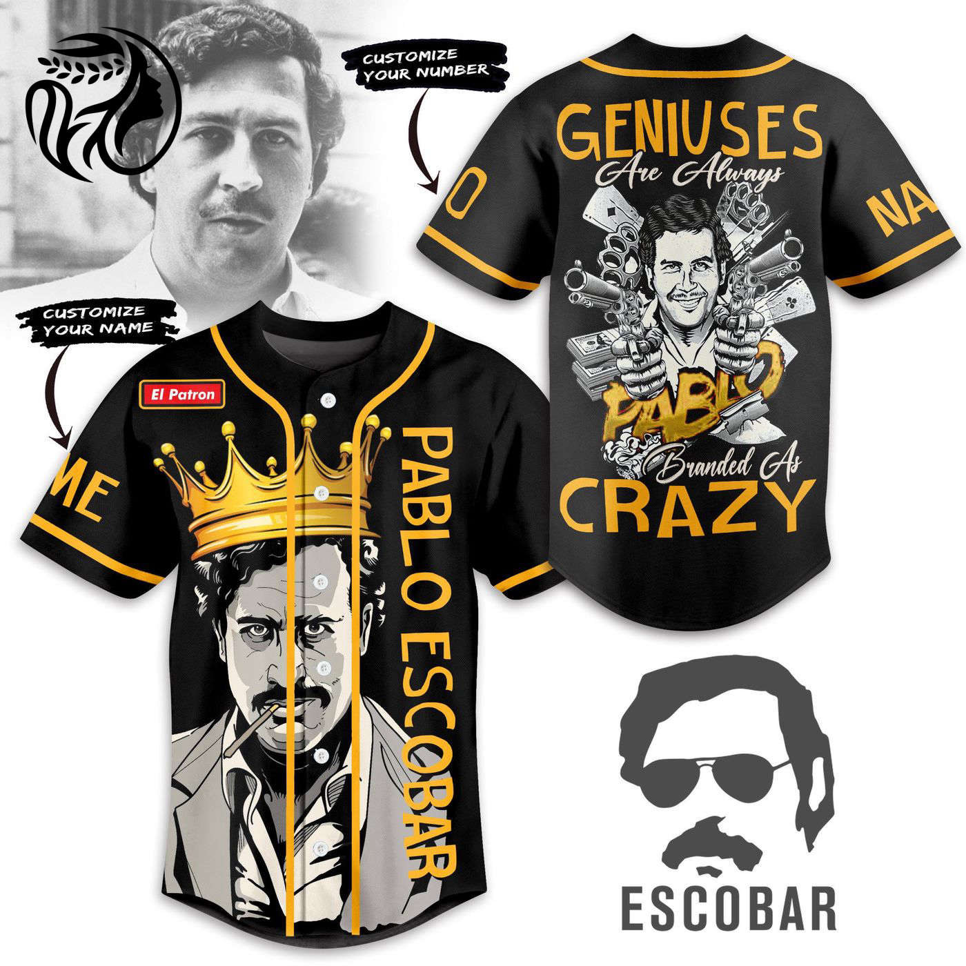 Pablo Escobar Baseball Jersey For Men Women And Kids Gift