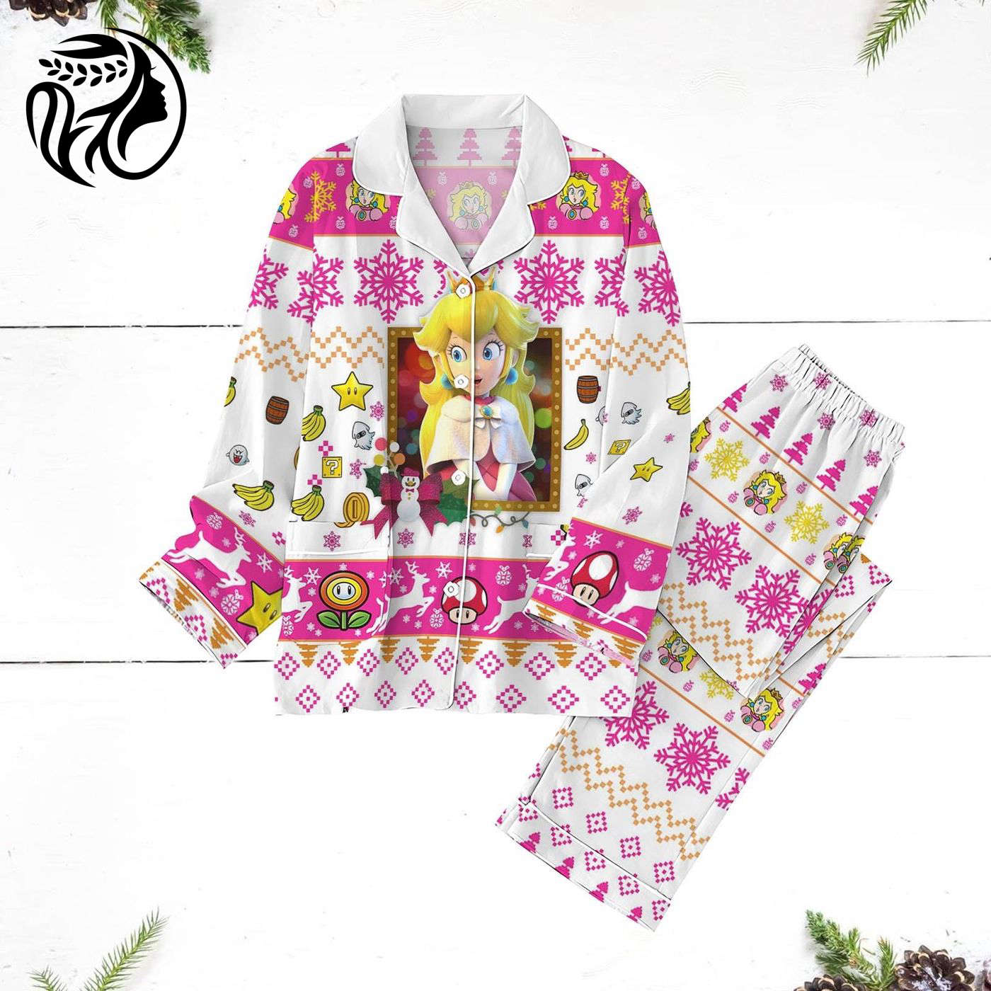Super Mario Xmas Pajamas Set – Peach Princess & Mario Characters for Video Game Fans Christmas Family PJs