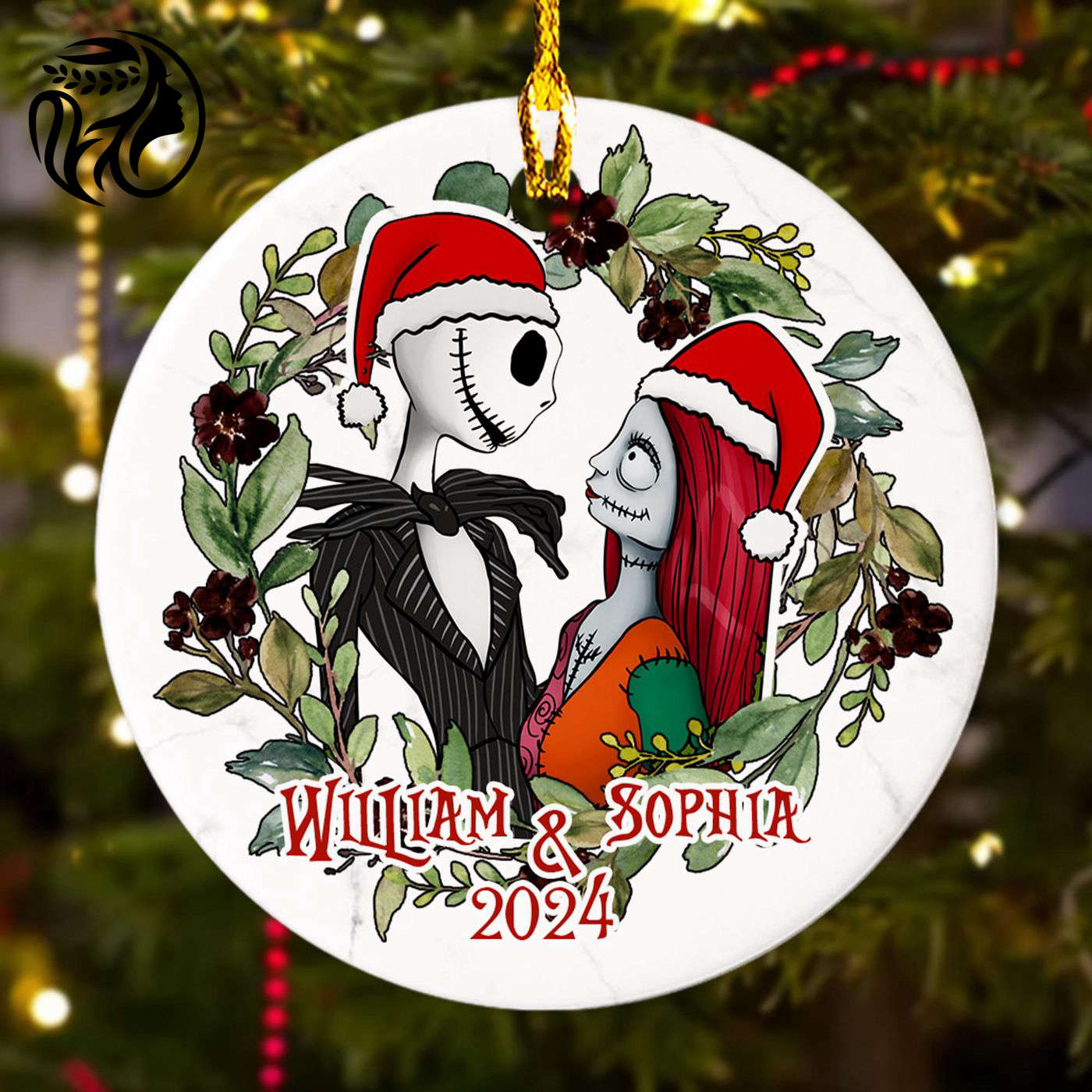 Custom Nightmare Movie Ornament: Personalized Couple Santa Hat Decor 2024 – Perfect His & Her Xmas Gift!