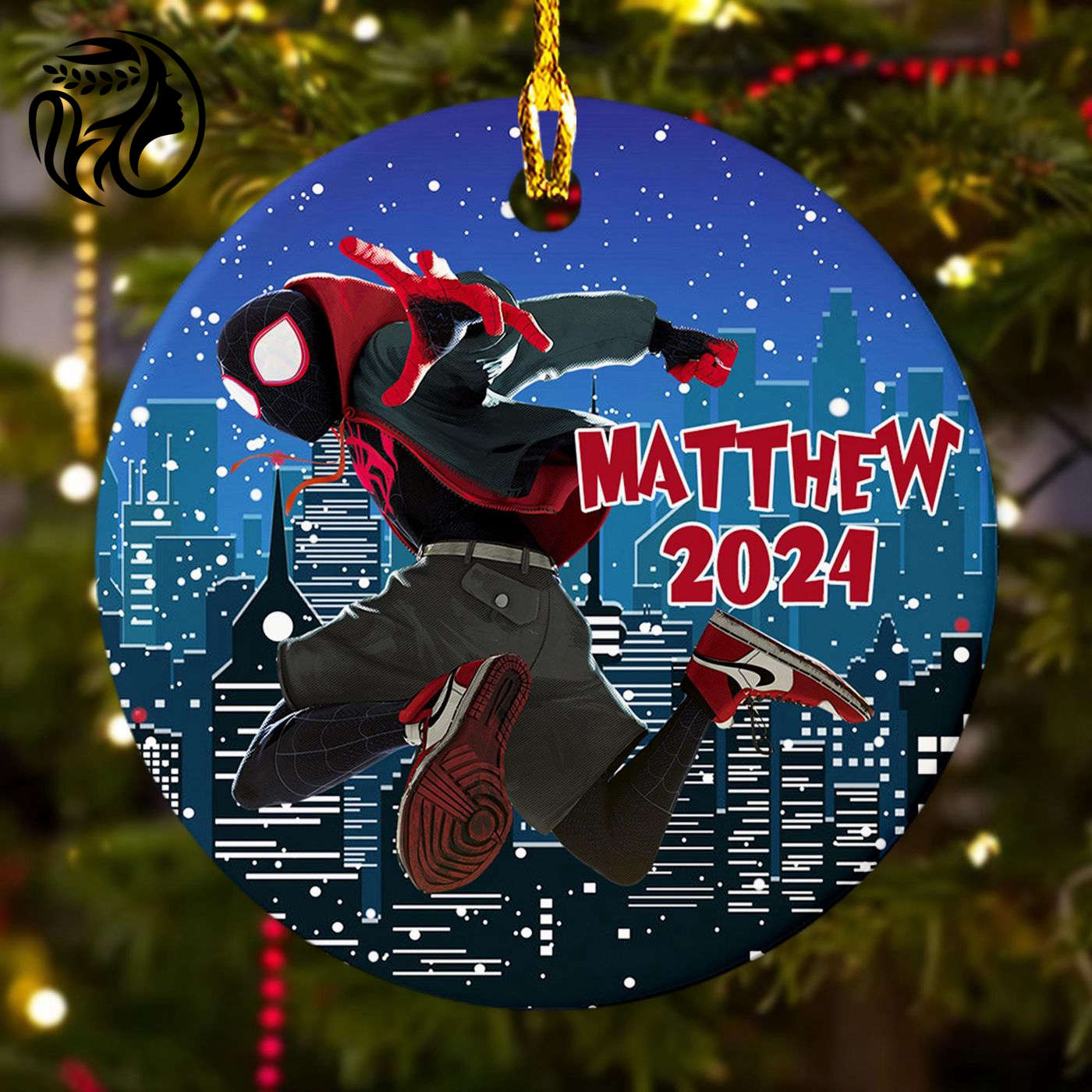 2024 Spider Animated Movie Xmas Ornament: Personalized Black Superhero Gift