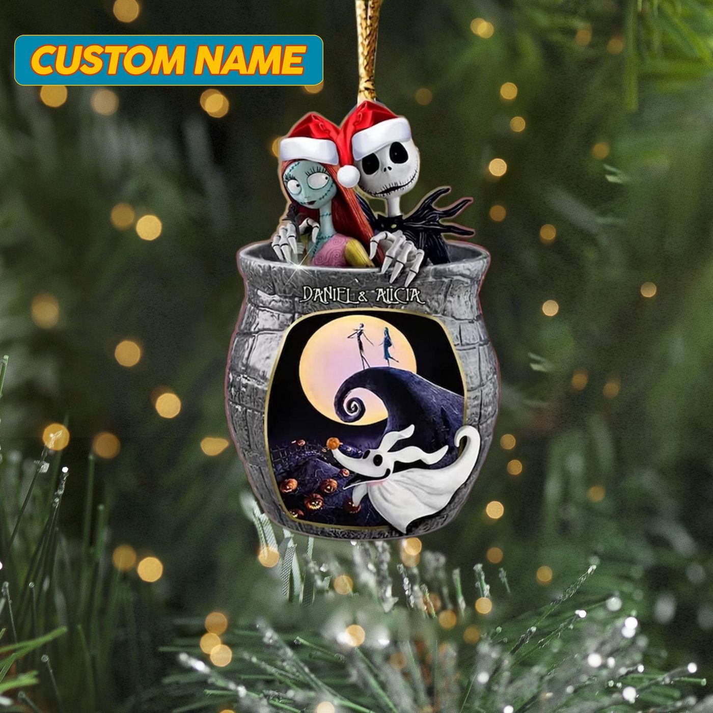 Spooky Santa Hat Horror Couple Ornament – Customized Xmas Tree Decor Gift 2024