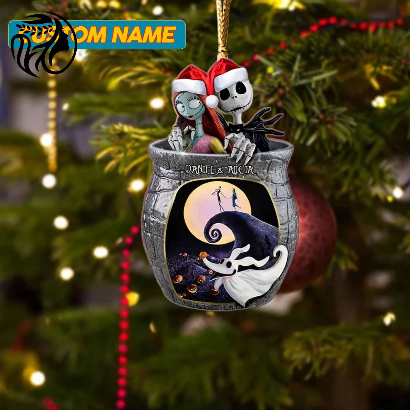 Spooky Santa Hat Horror Couple Ornament – Customized Xmas Tree Decor Gift 2024