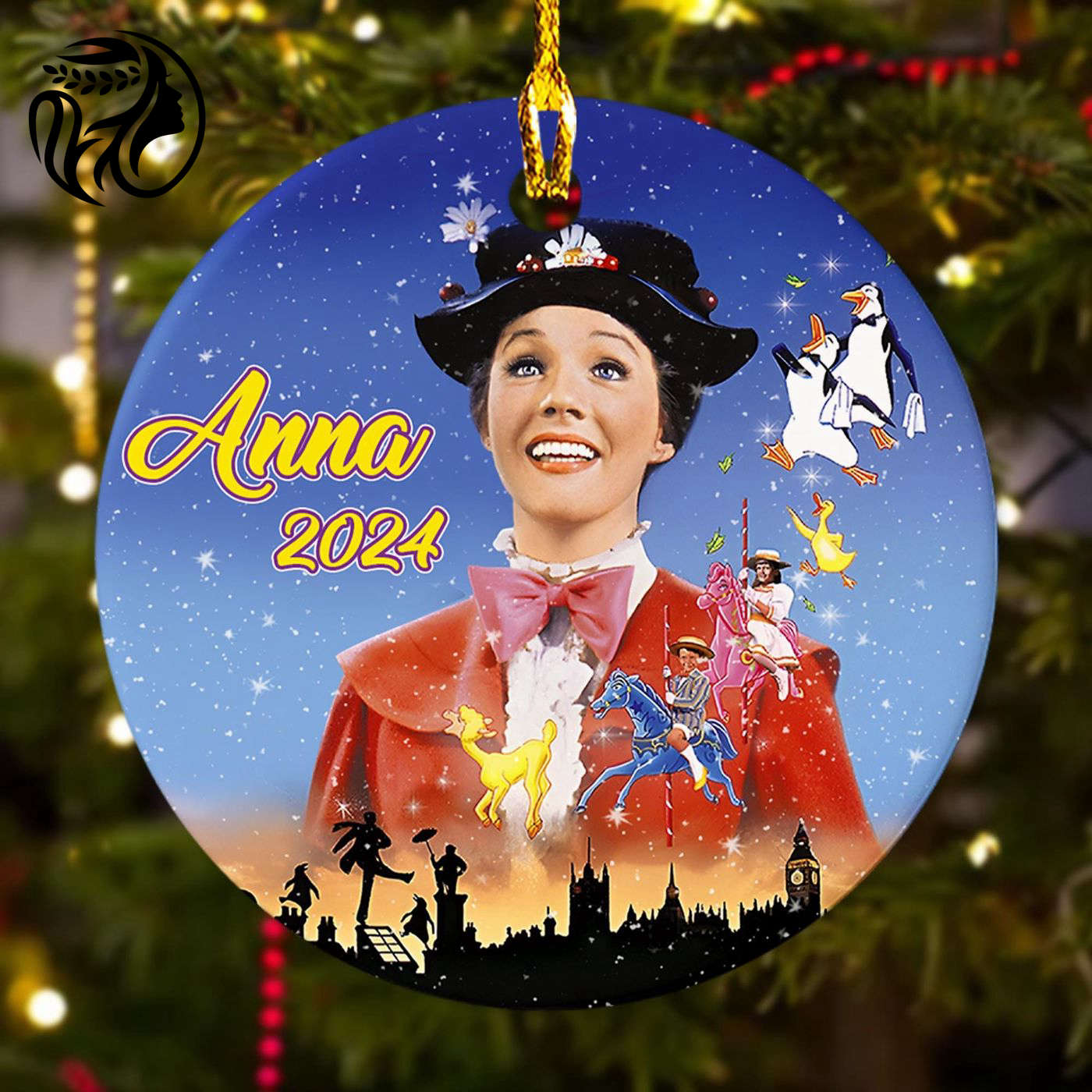 Mary Poppins Personalized Ornament: 60s American Movie Xmas Fan Gift – Customized 2024 Christmas Tree Decor for Kids