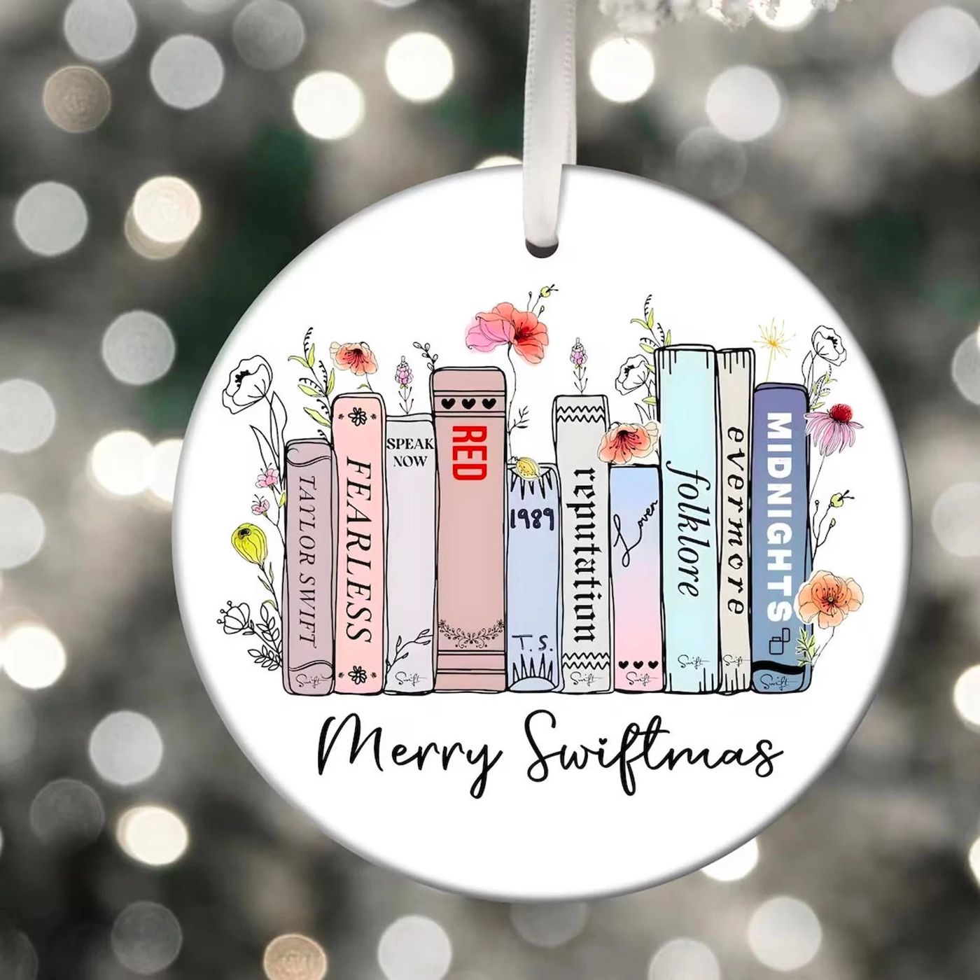 Taylor Swiftie Christmas Ornament: Eras Tour Merry Swiftmas Albums as Books – Perfect Swiftie Fan Gift!