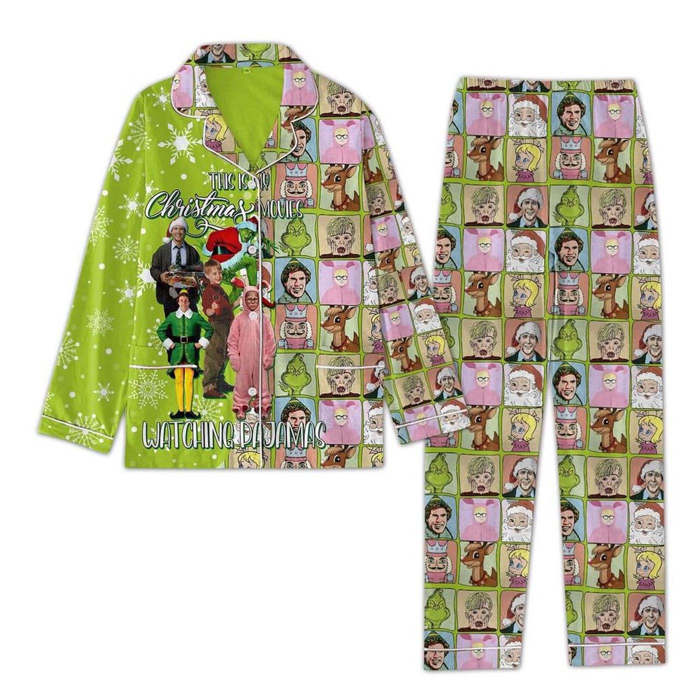 Get Festive with This Christmas Movie Watching Pajamas Set – Perfect for Family Matching Pajamas