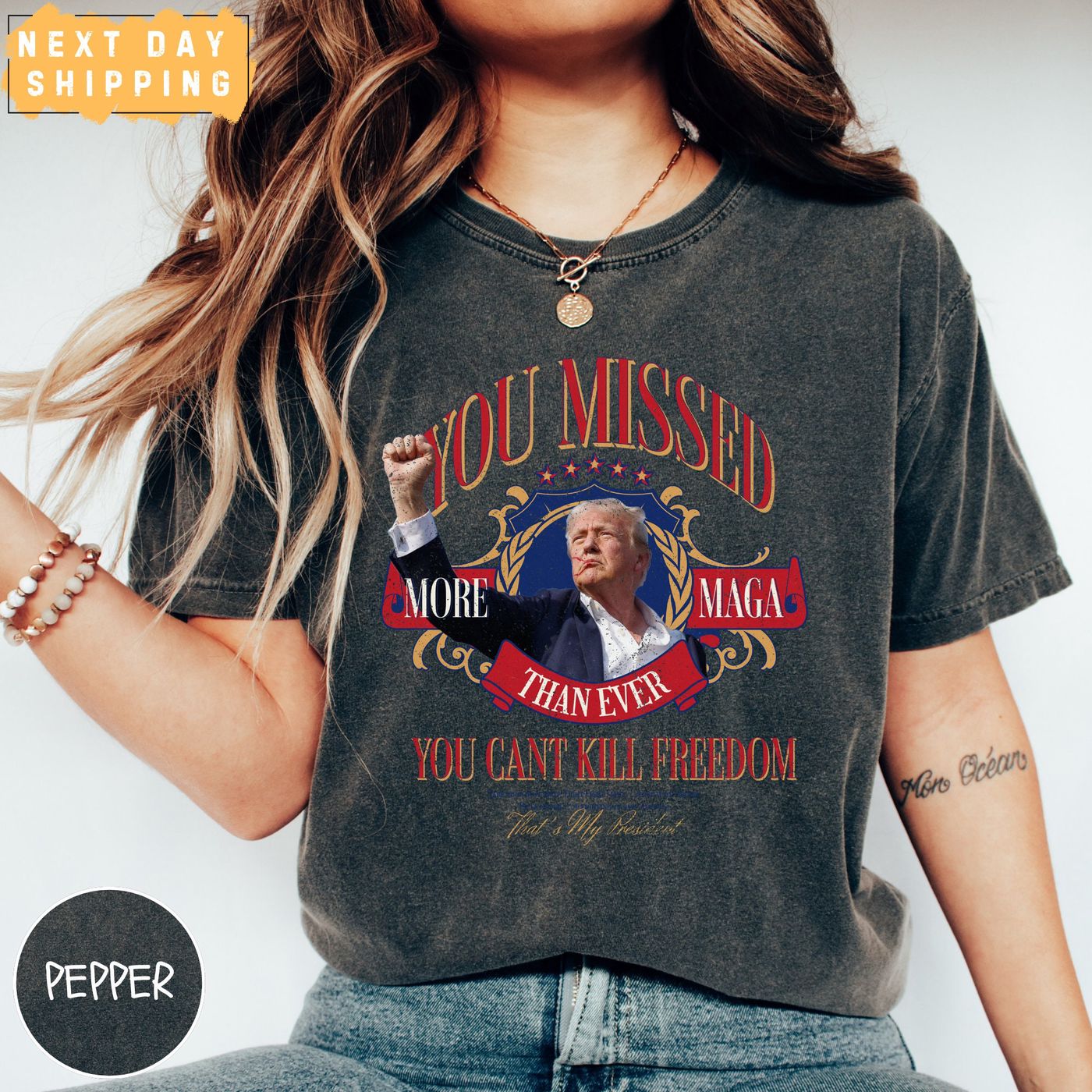 Trump You Missed T-Shirt: Comfort Colors Freedom-themed MAGA Shirt with Trump Shot & Assassination Attempt Design