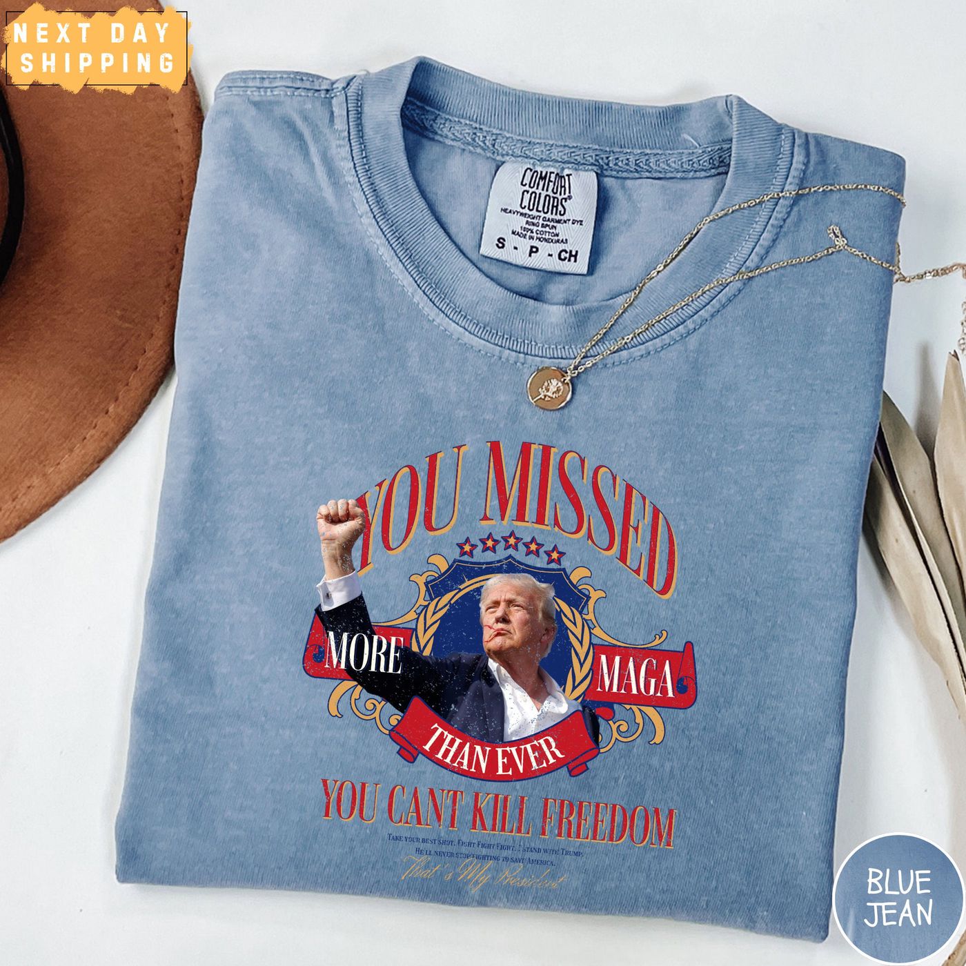 Trump You Missed T-Shirt: Comfort Colors Freedom-themed MAGA Shirt with Trump Shot & Assassination Attempt Design