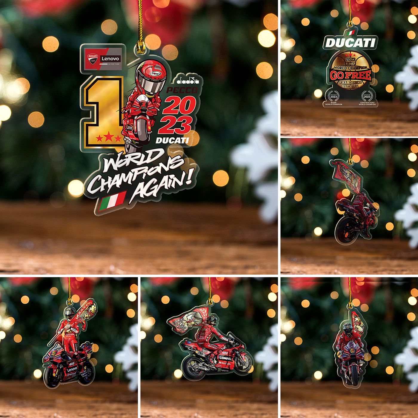 6PCS Ducati Lenovo Team x Francesco Bagnaia Custom Shape Clear-sided Acrylic Ornament Gift