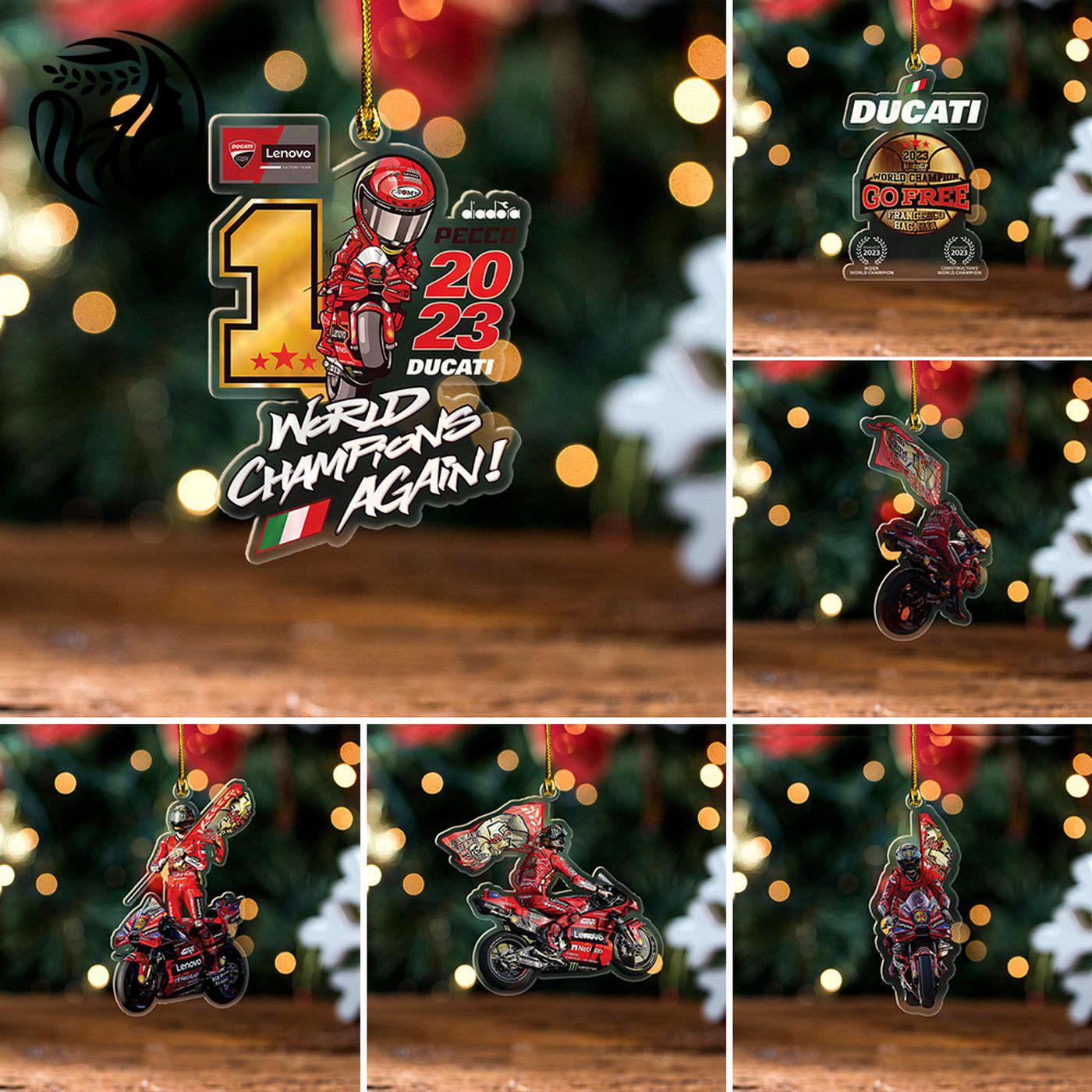 6PCS Ducati Lenovo Team x Francesco Bagnaia Custom Shape Clear-sided Acrylic Ornament Gift