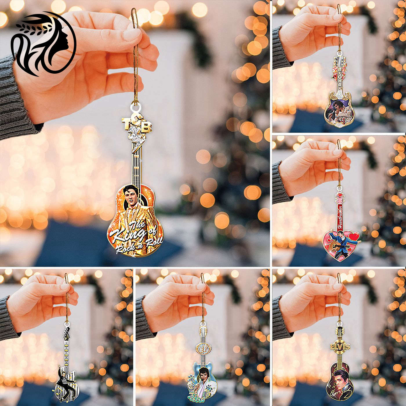 6PCS Elvis Presley 2-Side Printed Acrylic Ornament Set Gift