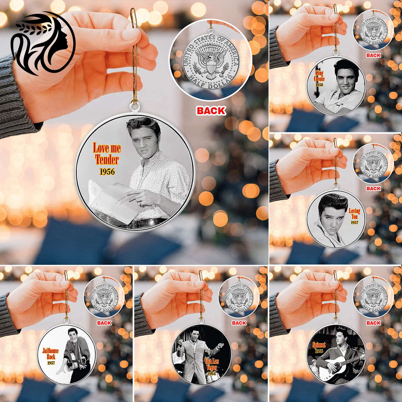 6PCS Elvis Presley 2-Side Printed Acrylic Ornament Set Gift