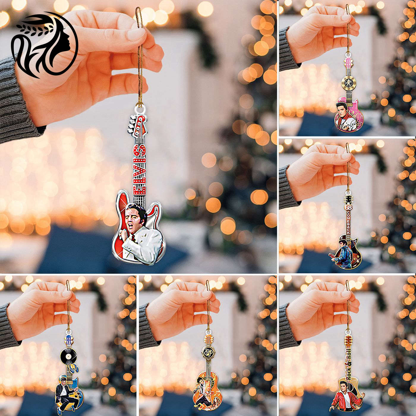 6PCS Elvis Presley 2-Side Printed Acrylic Ornament Set Gift