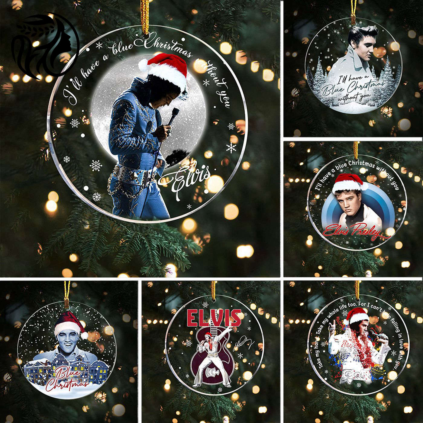 6PCS Elvis Presley Clear 1-Sided Acrylic Ornament Set Gift