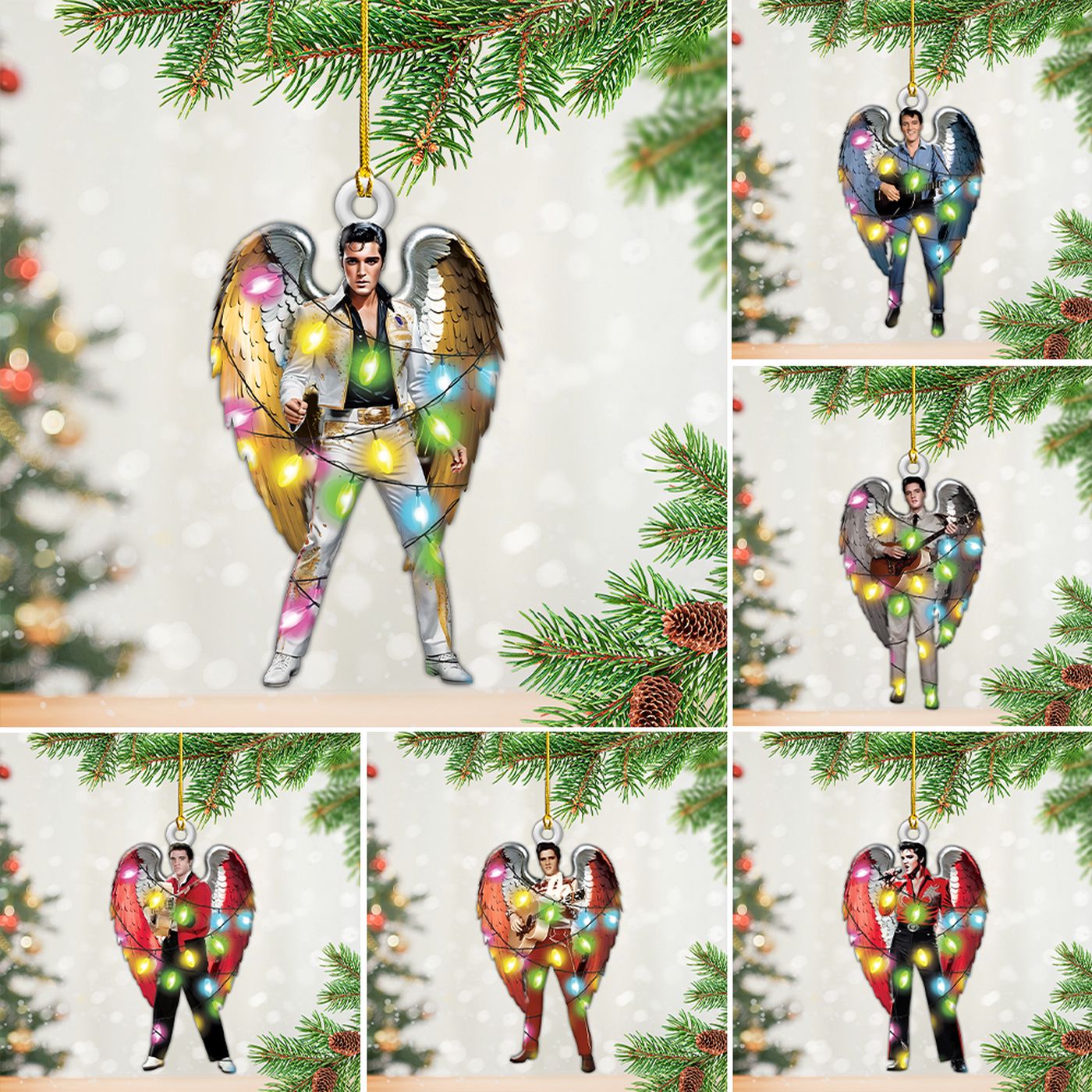 6PCS Elvis Presley Custom Shape 2-sided Acrylic Ornament Gift