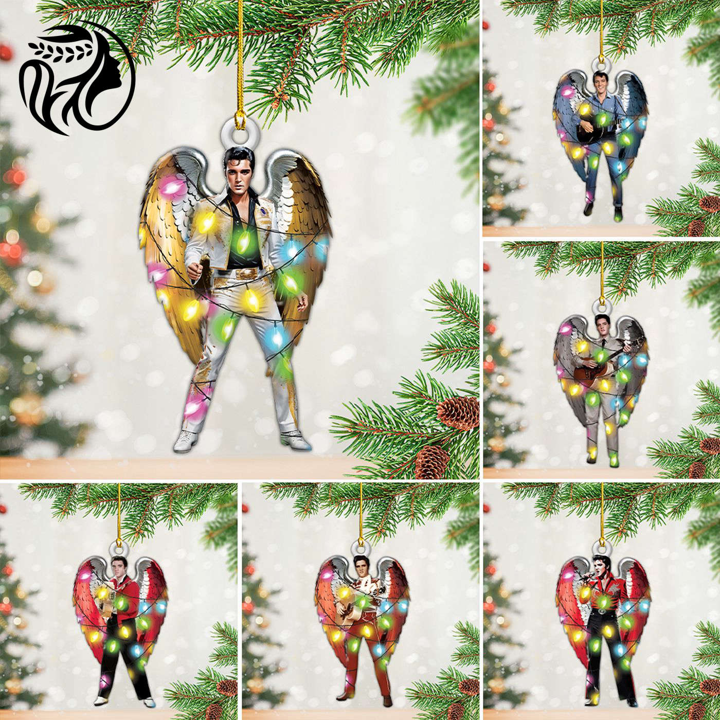 6PCS Elvis Presley Custom Shape 2-sided Acrylic Ornament Gift