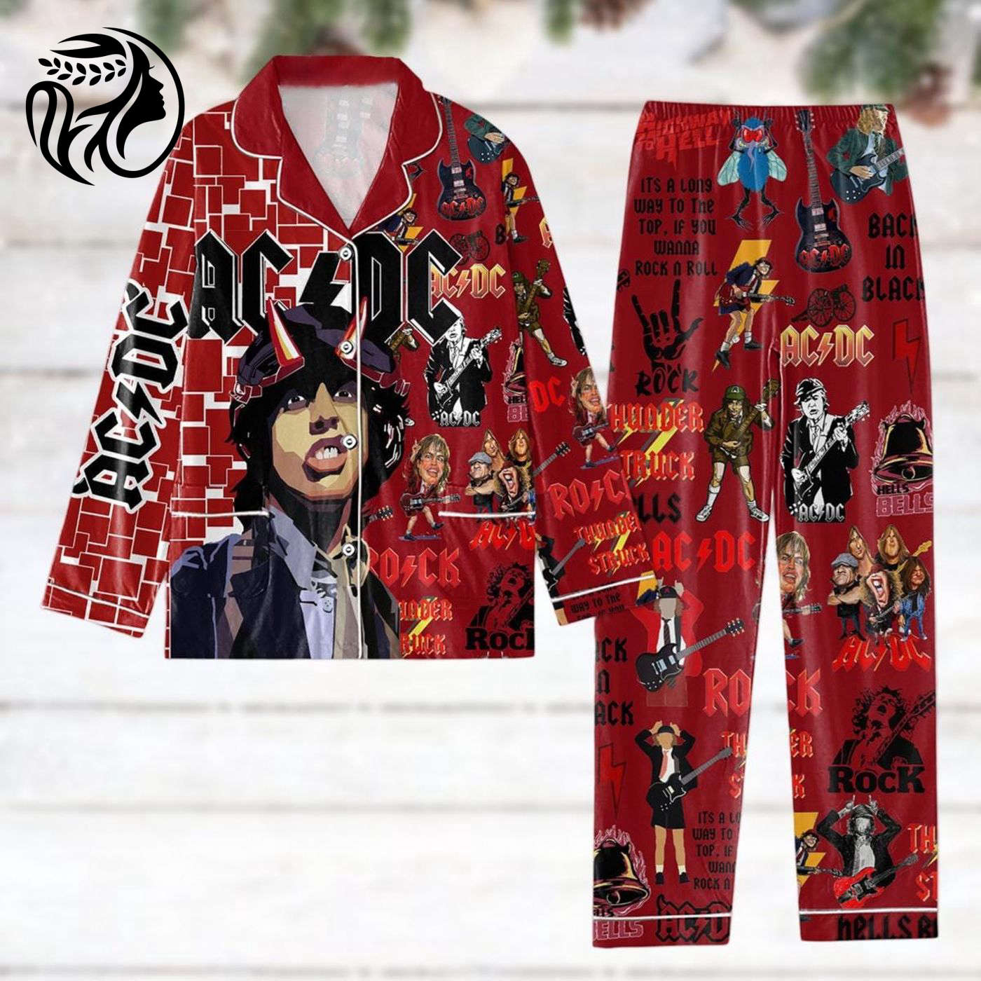 AC DC Christmas Pajamas: Rock Band Set for Music Lovers PWR UP Tour 2024 Holiday Gift
