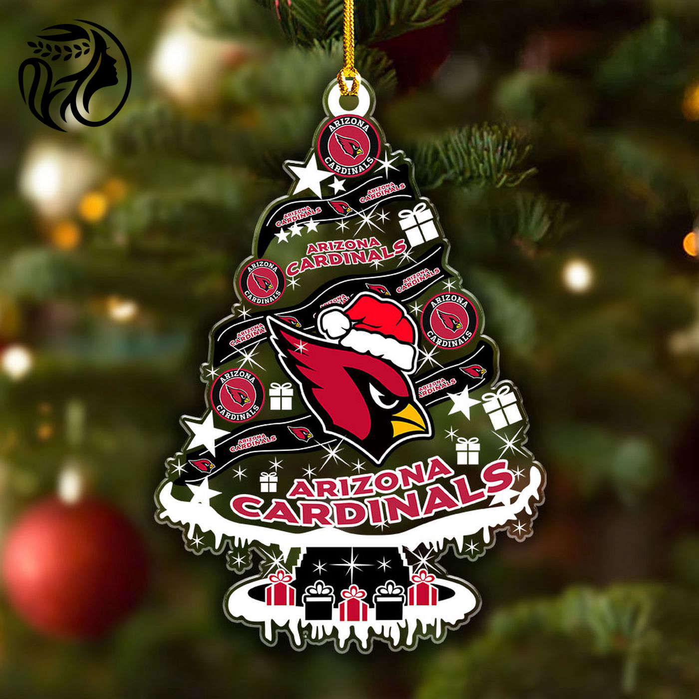 Arizona Cardinals Custom Shape Clear 1-sided Acrylic Ornament
