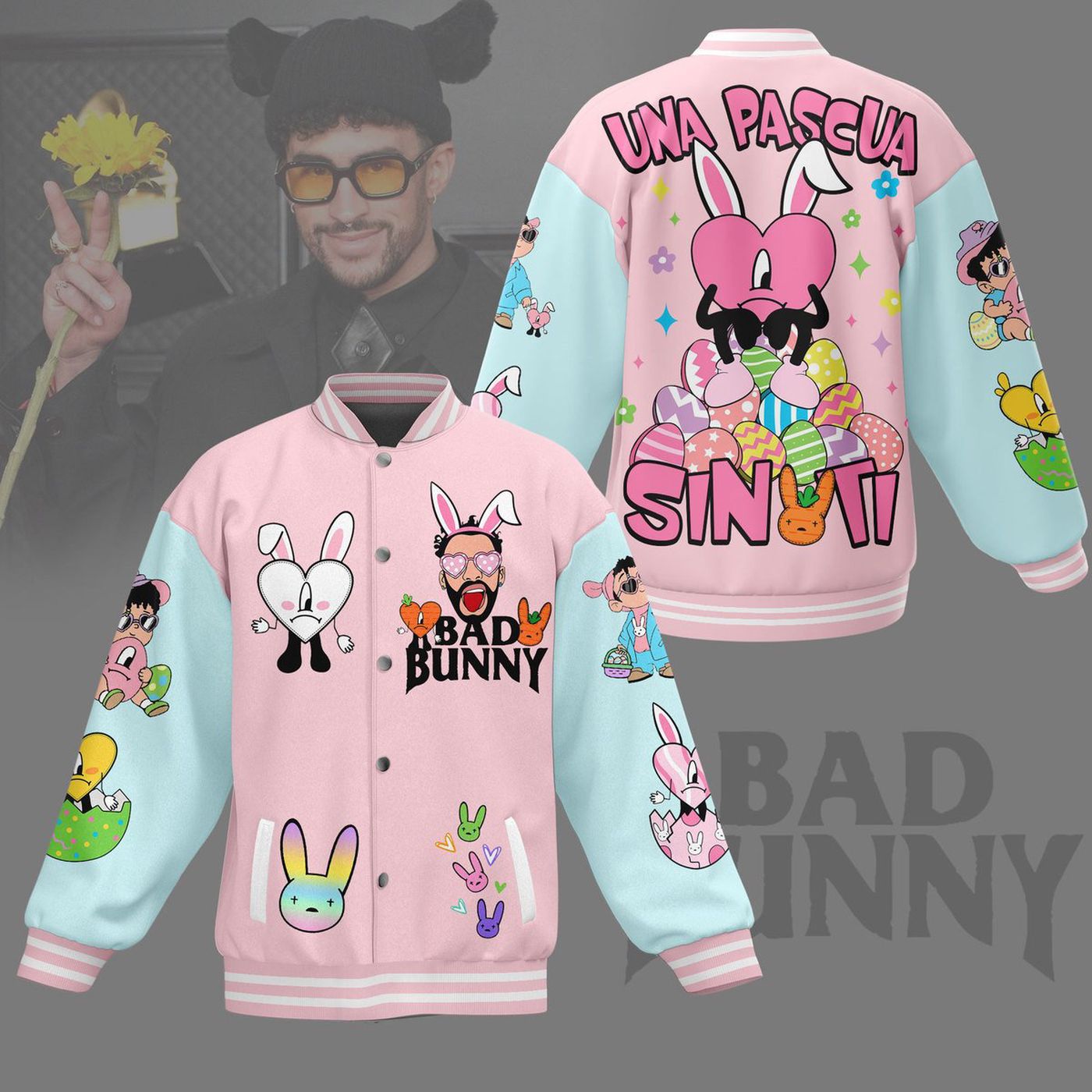 Bad Bunny New Premium Baseball Jacket Gift For Fan Bad Bunny New Premium Baseball Jacket Gift For Fan
