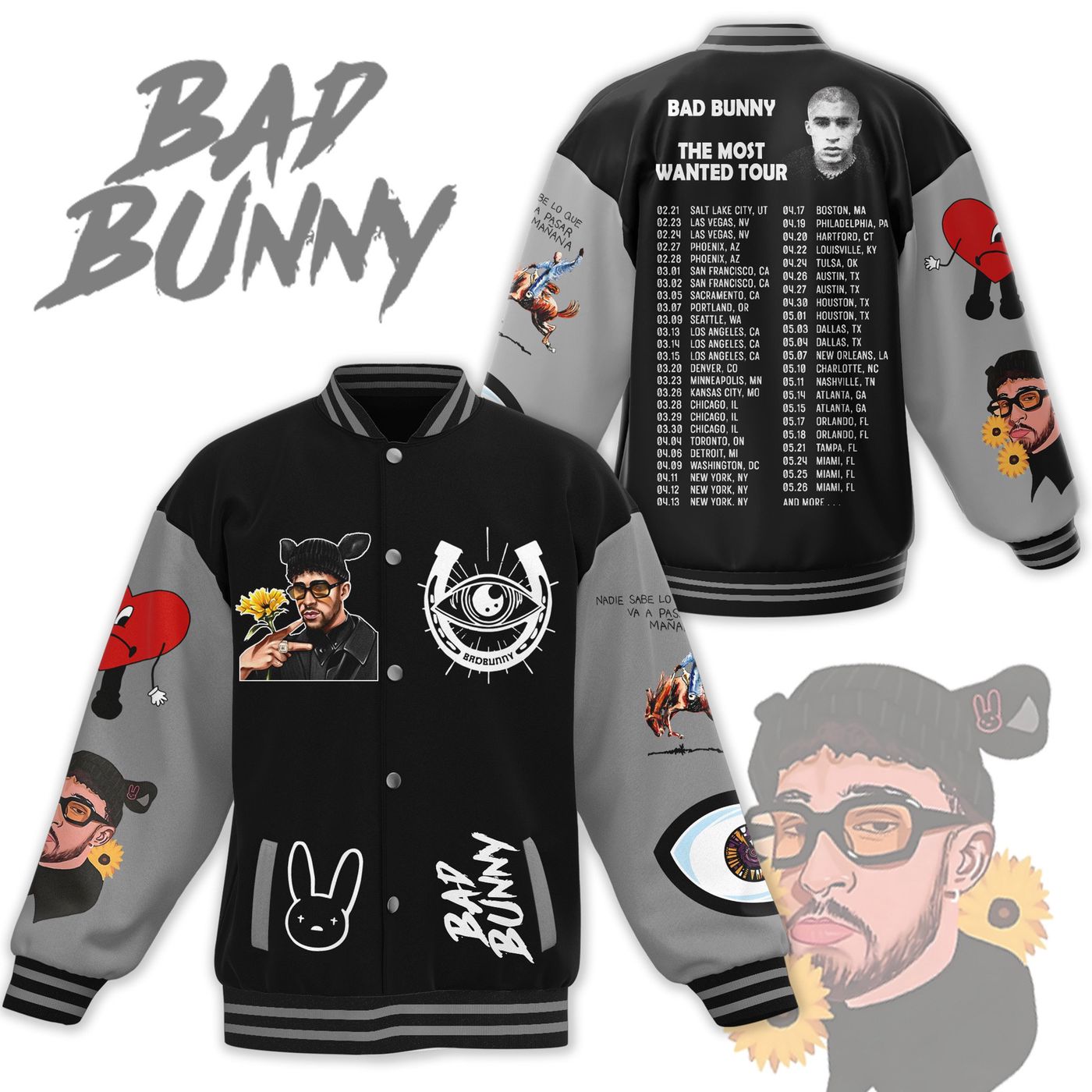 Bad Bunny New Premium Baseball Jacket Gift For Fan Bad Bunny New Premium Baseball Jacket Gift For Fan