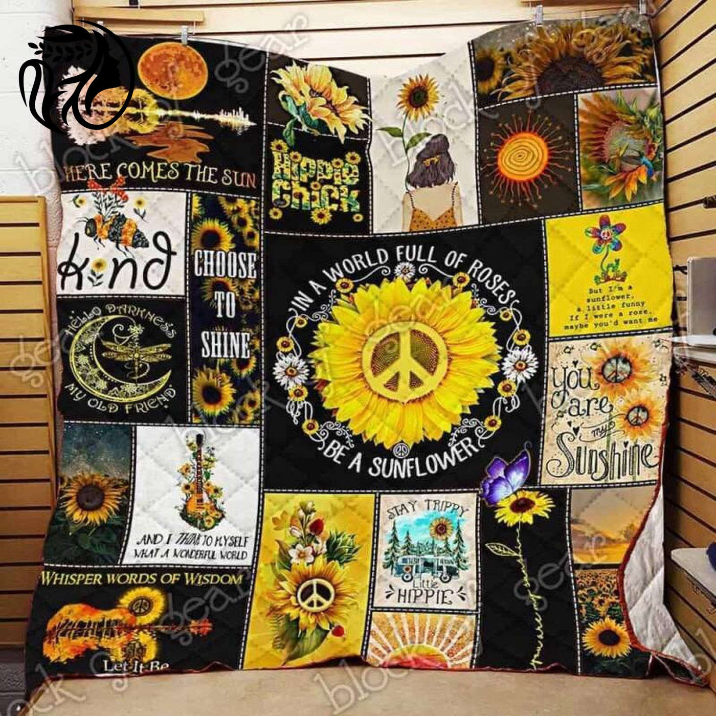 Customized Sunflower Hippie Quilt: Vibrant 3D Design for a Cozy Boho Vibe