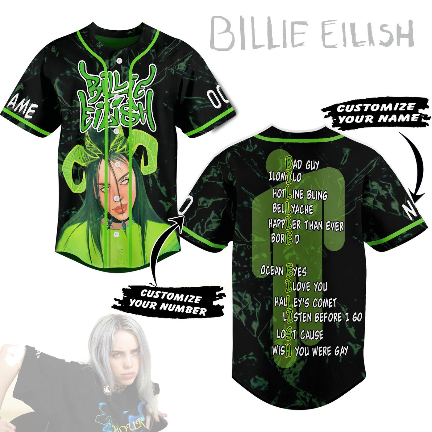 Billie Eilish Baseball Jersey For Men Women And Kids Gift