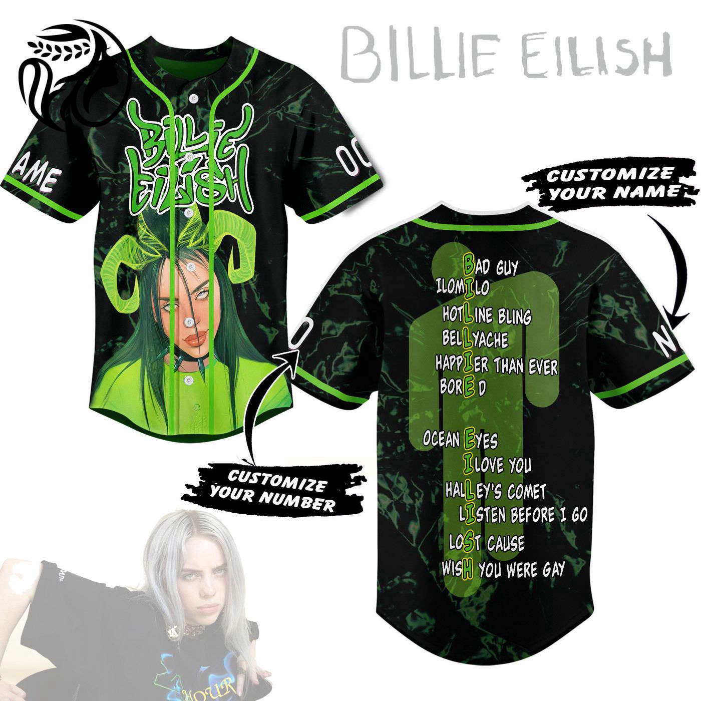 Billie Eilish Baseball Jersey For Men Women And Kids Gift