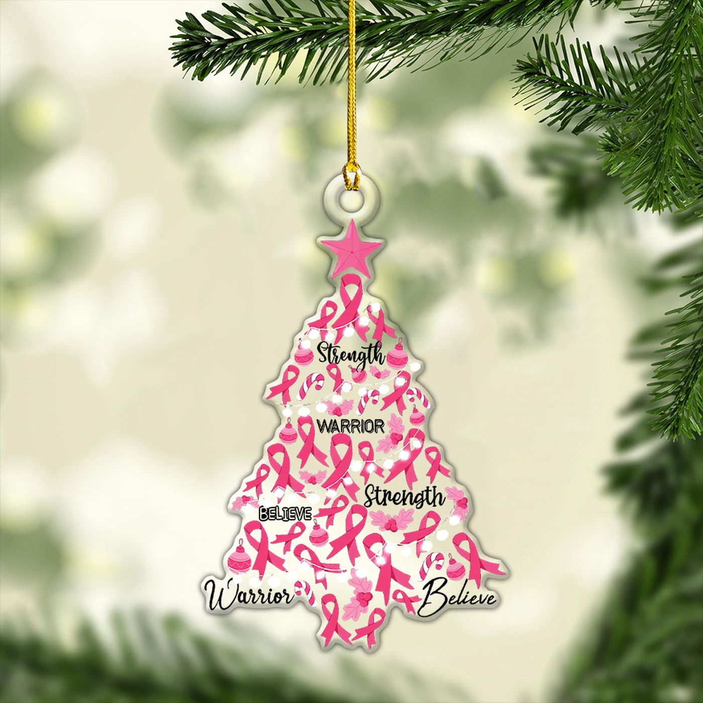 Breast Cancer Awareness Custom Shape Clear 1-sided Acrylic Ornament