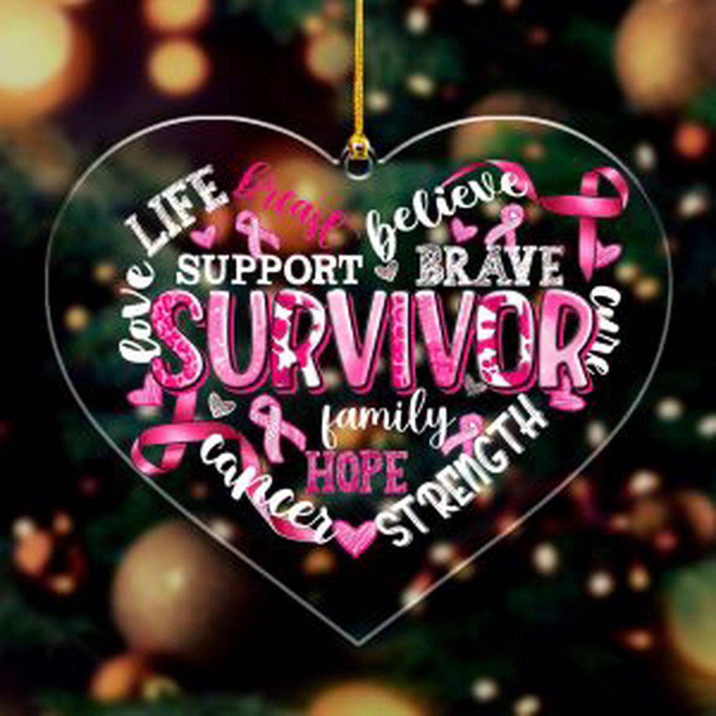 Breast Cancer Awareness Custom Shape Clear 1-sided Acrylic Ornament