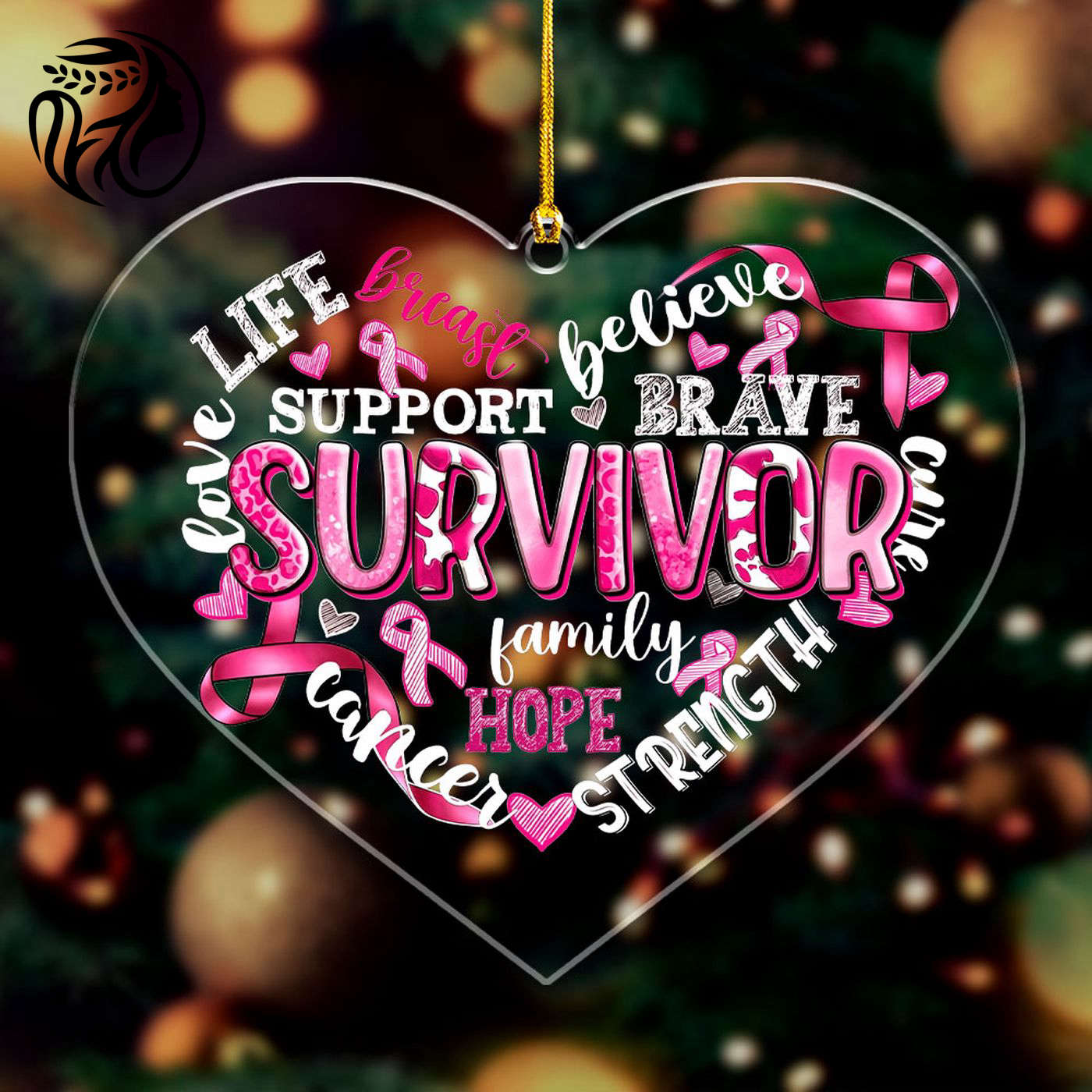 Breast Cancer Awareness Custom Shape Clear 1-sided Acrylic Ornament