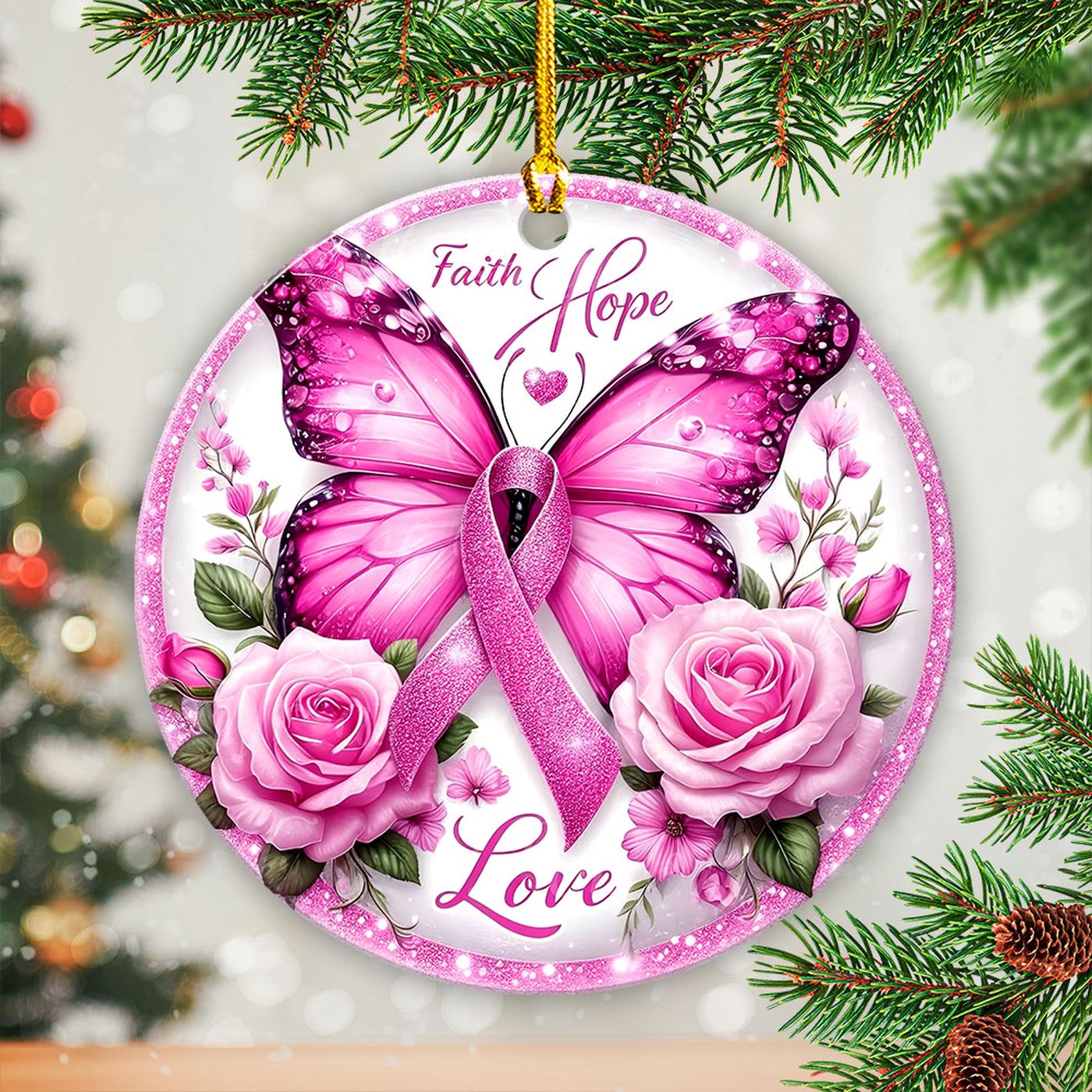 Breast Cancer Awareness Fixed Shape 2-sided Acrylic Ornament Gift