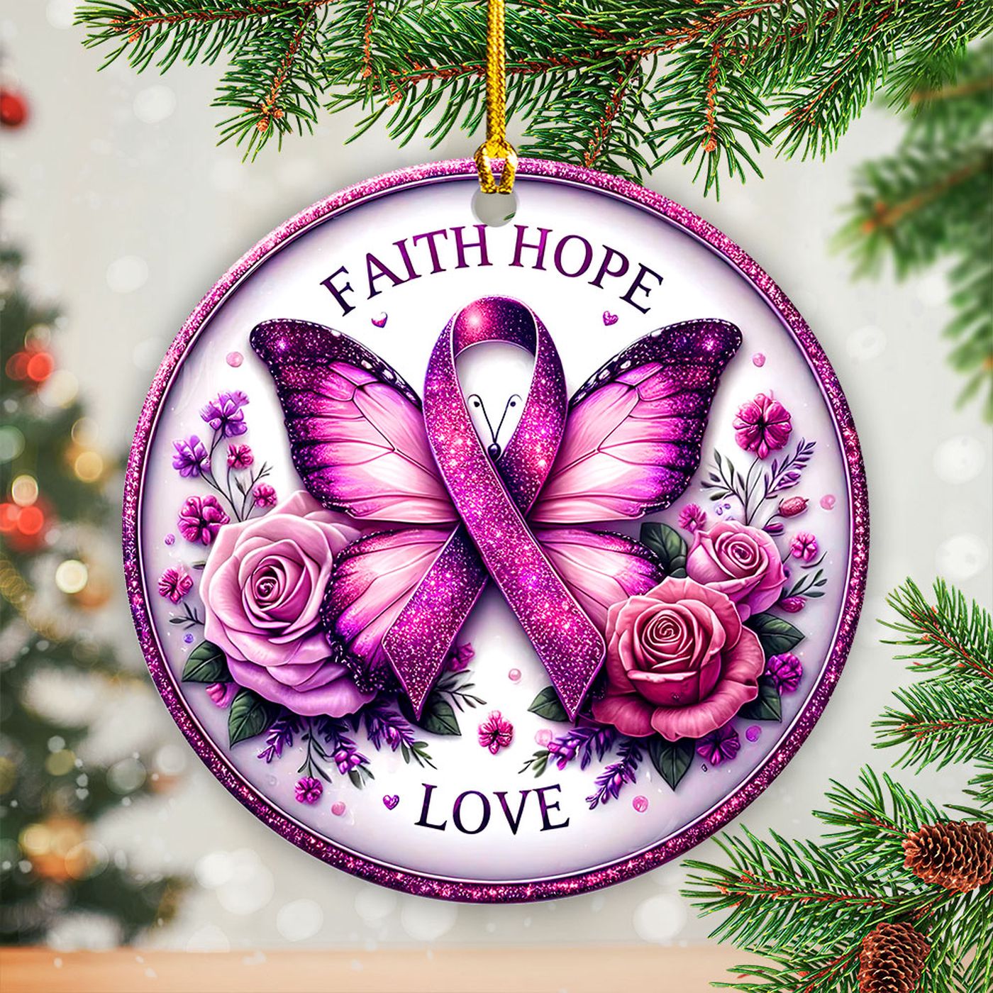 Breast Cancer Awareness Fixed Shape 2-sided Acrylic Ornament Gift