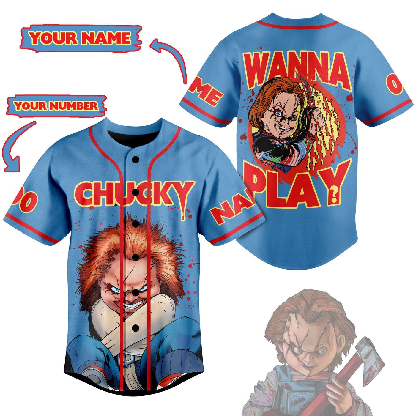 Chucky Wanna Play Baseball Jersey For Men Women And Kids Gift