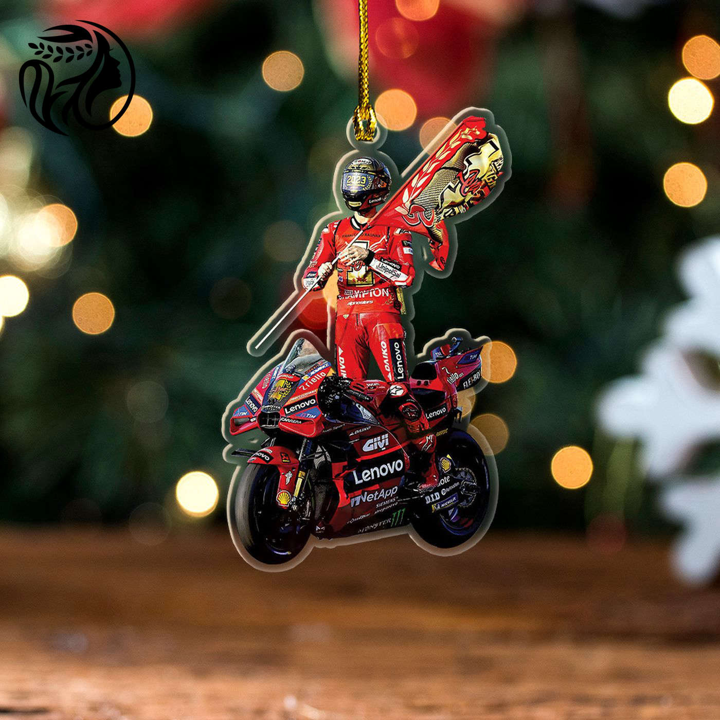 Ducati Lenovo Team x Francesco Bagnaia Custom Shape Clear-sided Acrylic Ornament  – Gift for Christmas Day