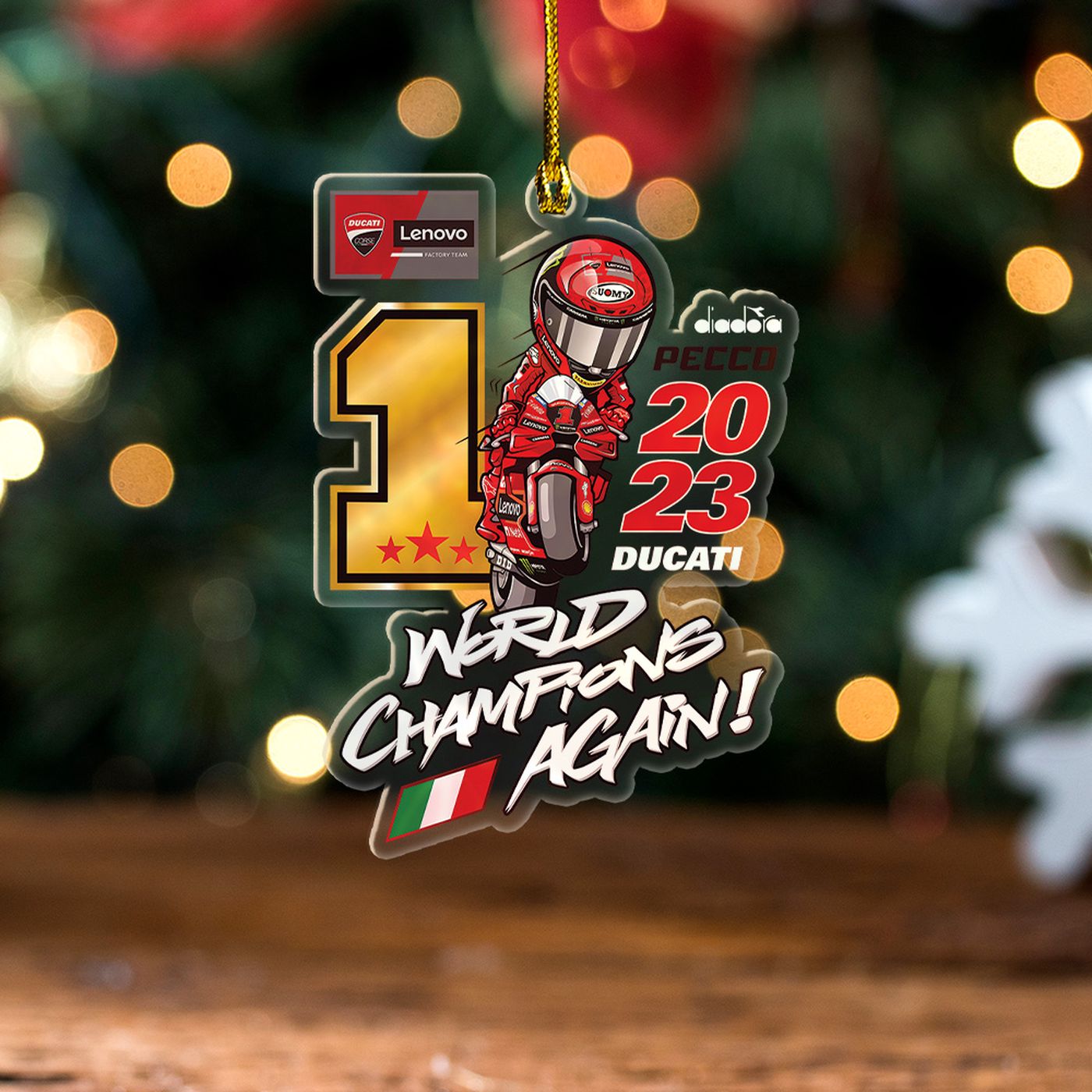 Ducati Lenovo Team x Francesco Bagnaia Custom Shape Clear-sided Acrylic Ornament  – Gift for Christmas Day