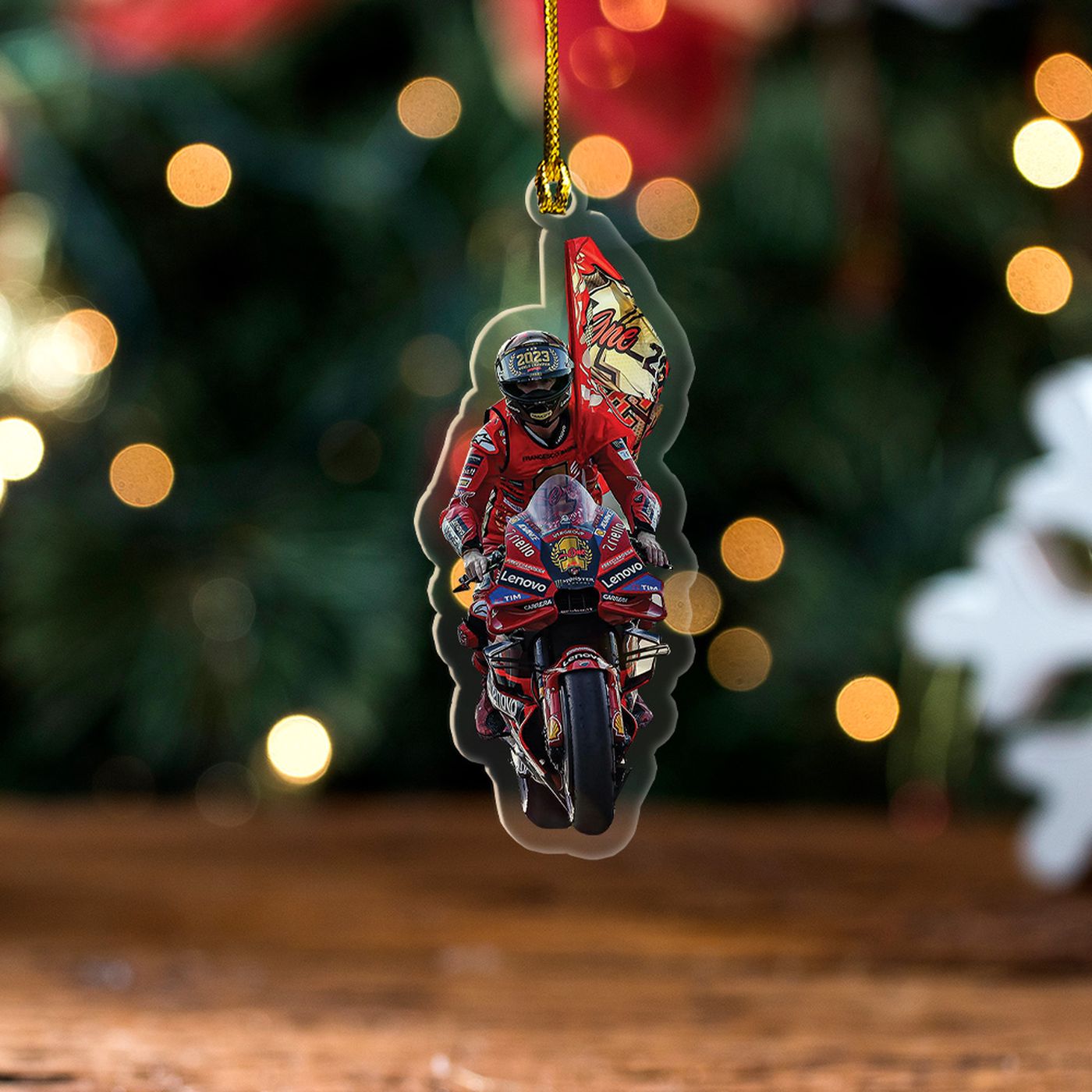 Ducati Lenovo Team x Francesco Bagnaia Custom Shape Clear-sided Acrylic Ornament  – Gift for Christmas Day