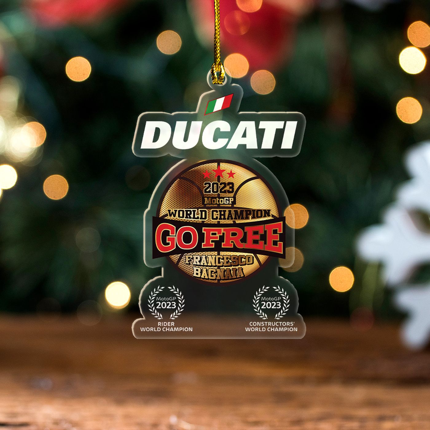 Ducati Lenovo Team x Francesco Bagnaia Custom Shape Clear-sided Acrylic Ornament  – Gift for Christmas Day