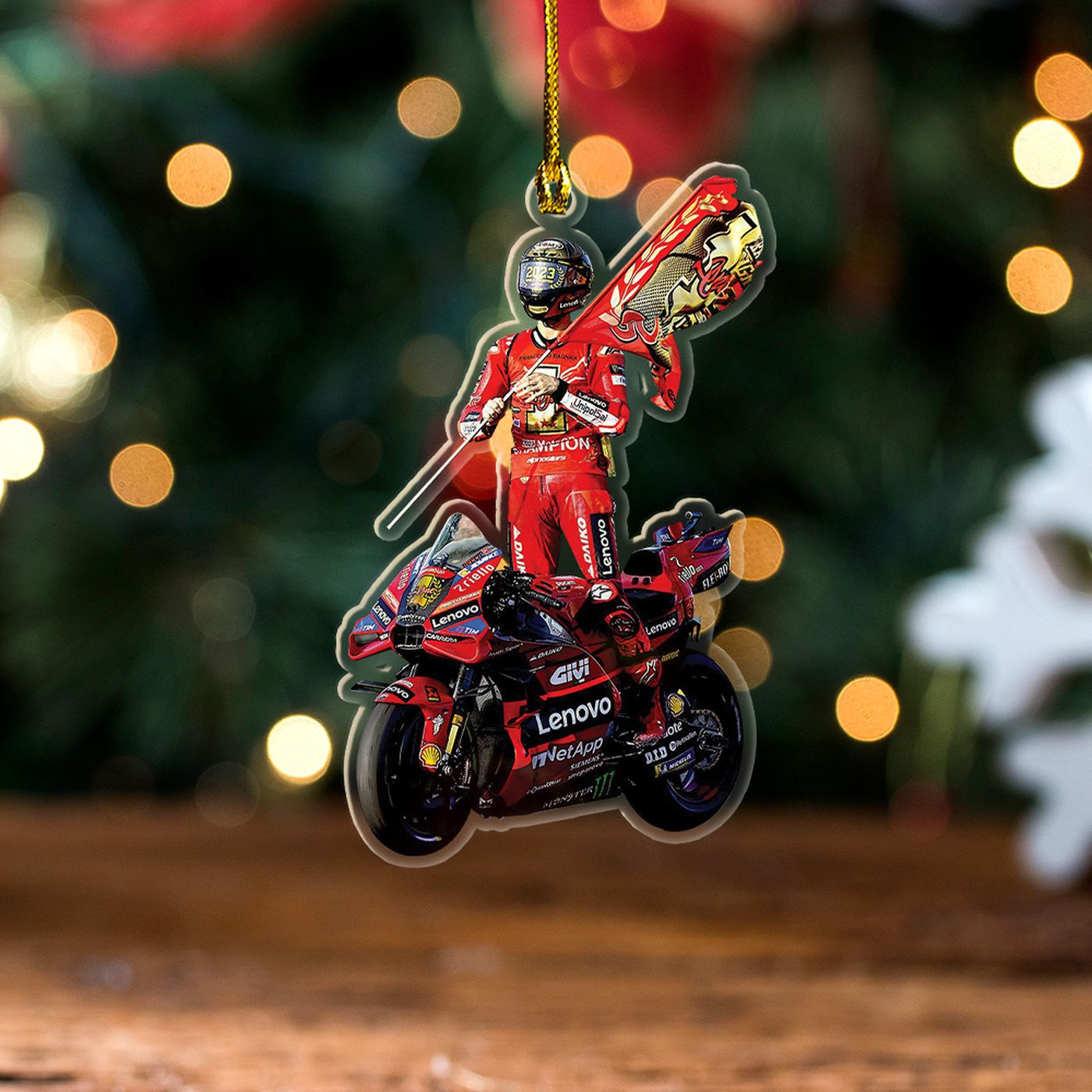 Ducati Lenovo Team x Francesco Bagnaia Custom Shape Clear-sided Acrylic Ornament  – Gift for Christmas Day
